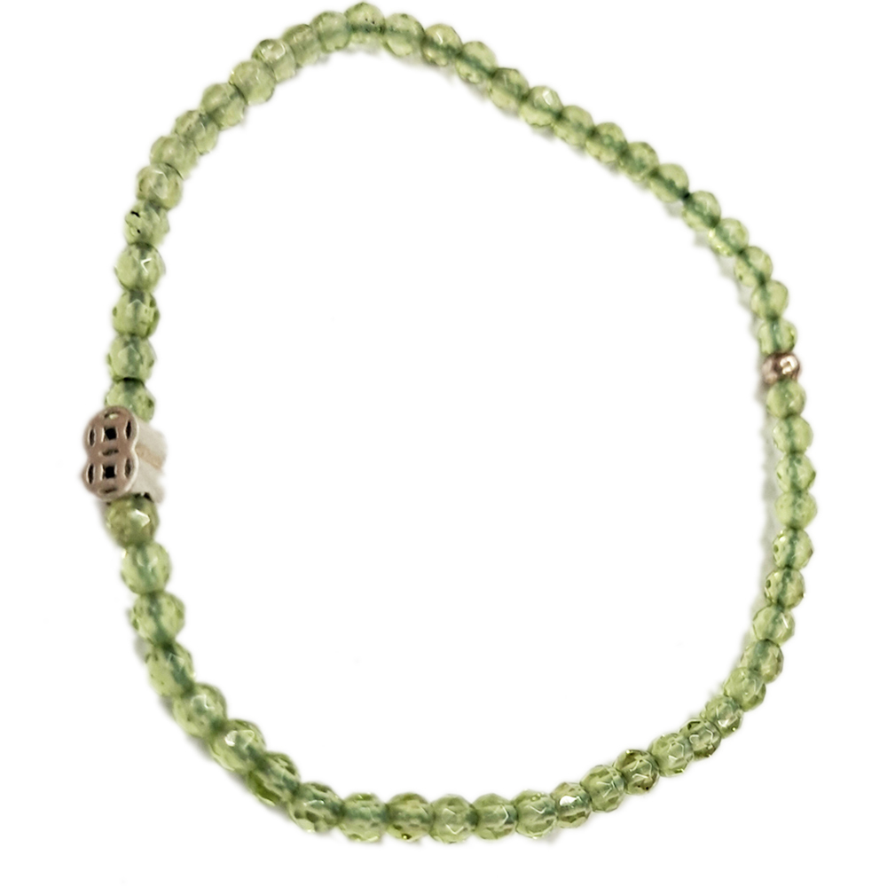 招財古錢925純銀橄欖石 晶鑽手珠3mm【十方】146121