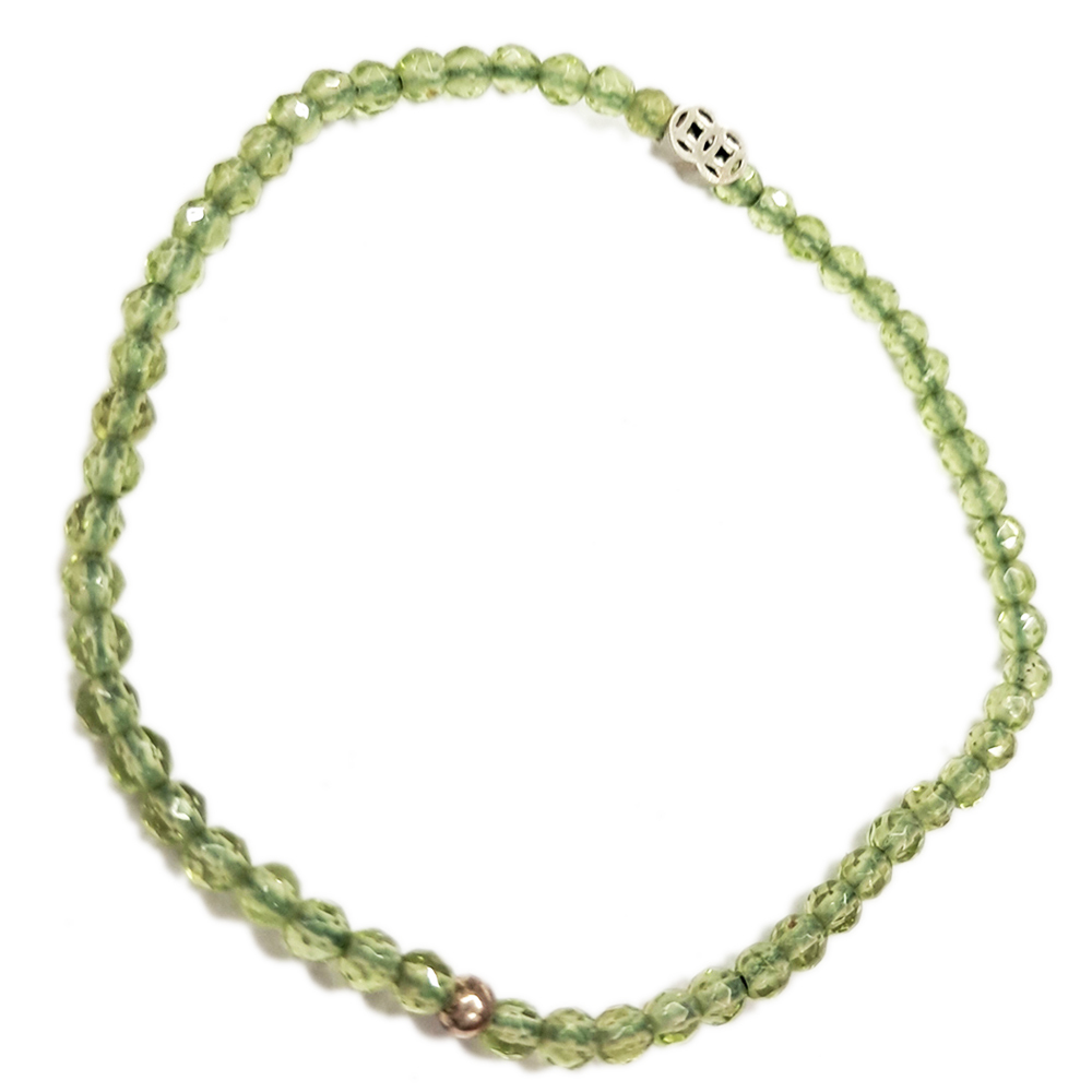 招財古錢925純銀橄欖石 晶鑽手珠3mm【十方】146121