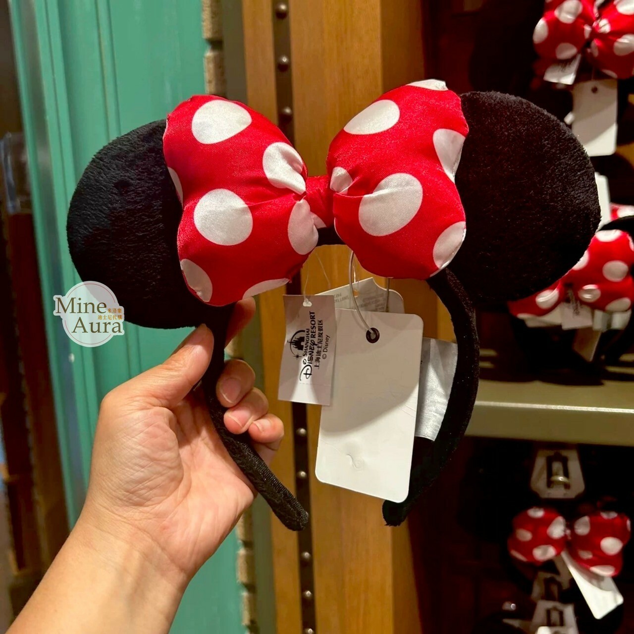 米妮 Minnie 經典 絨毛 立體耳朵 造型 髮圈 髮箍 -上海迪士尼樂園