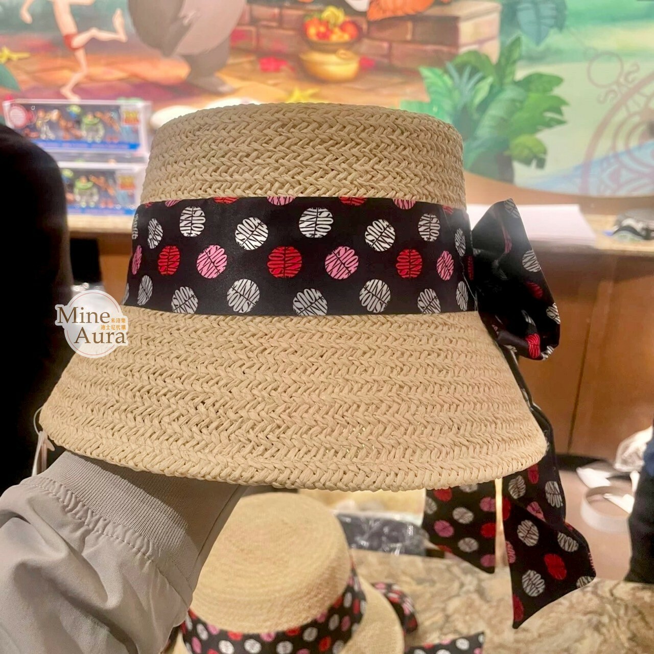(限時特價) 米妮 Minnie 浪漫蝴蝶結緞帶 造型 編織帽 草帽 帽子 -上海迪士尼樂園