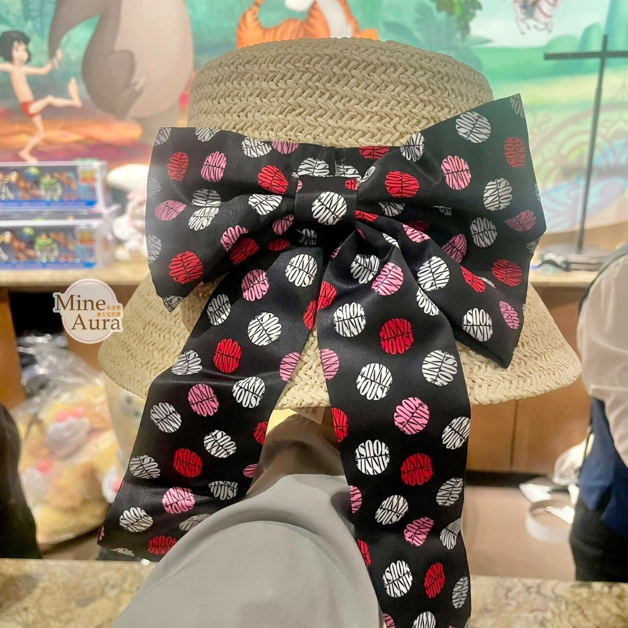 (限時特價) 米妮 Minnie 浪漫蝴蝶結緞帶 造型 編織帽 草帽 帽子 -上海迪士尼樂園