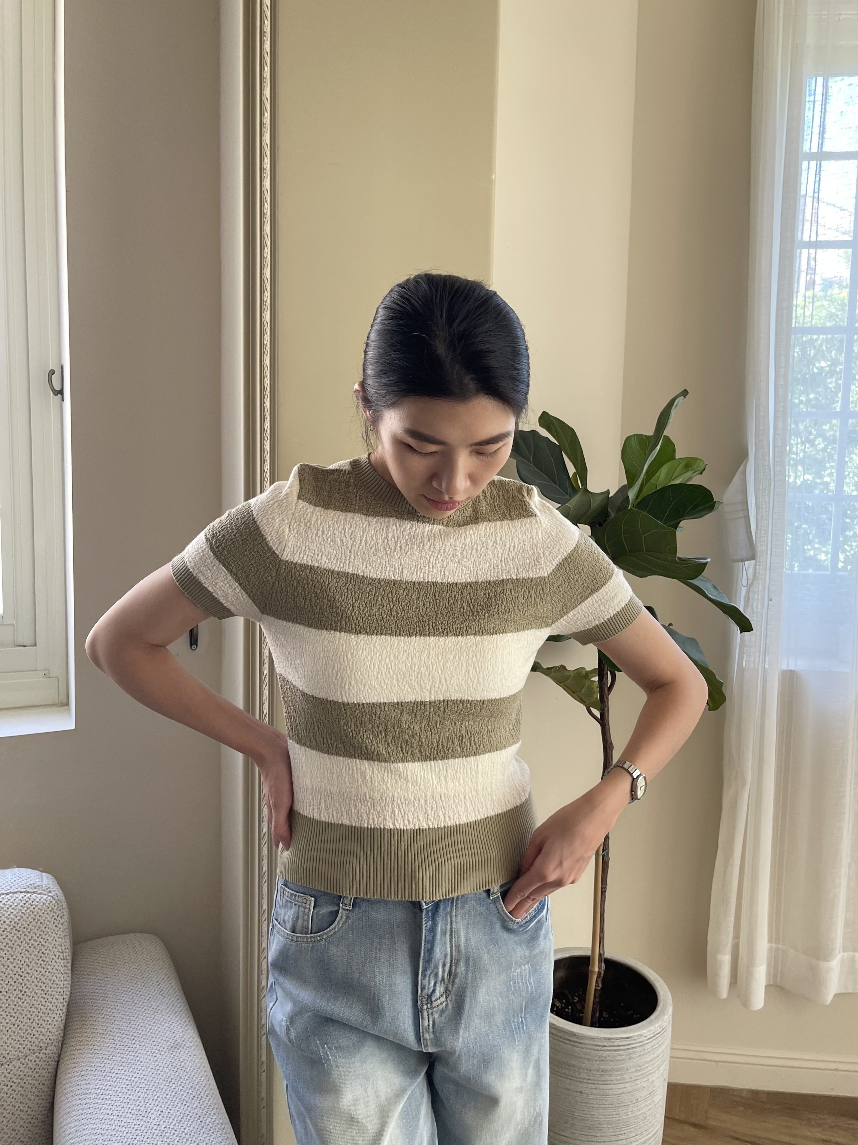 短袖針織條紋上衣*2色