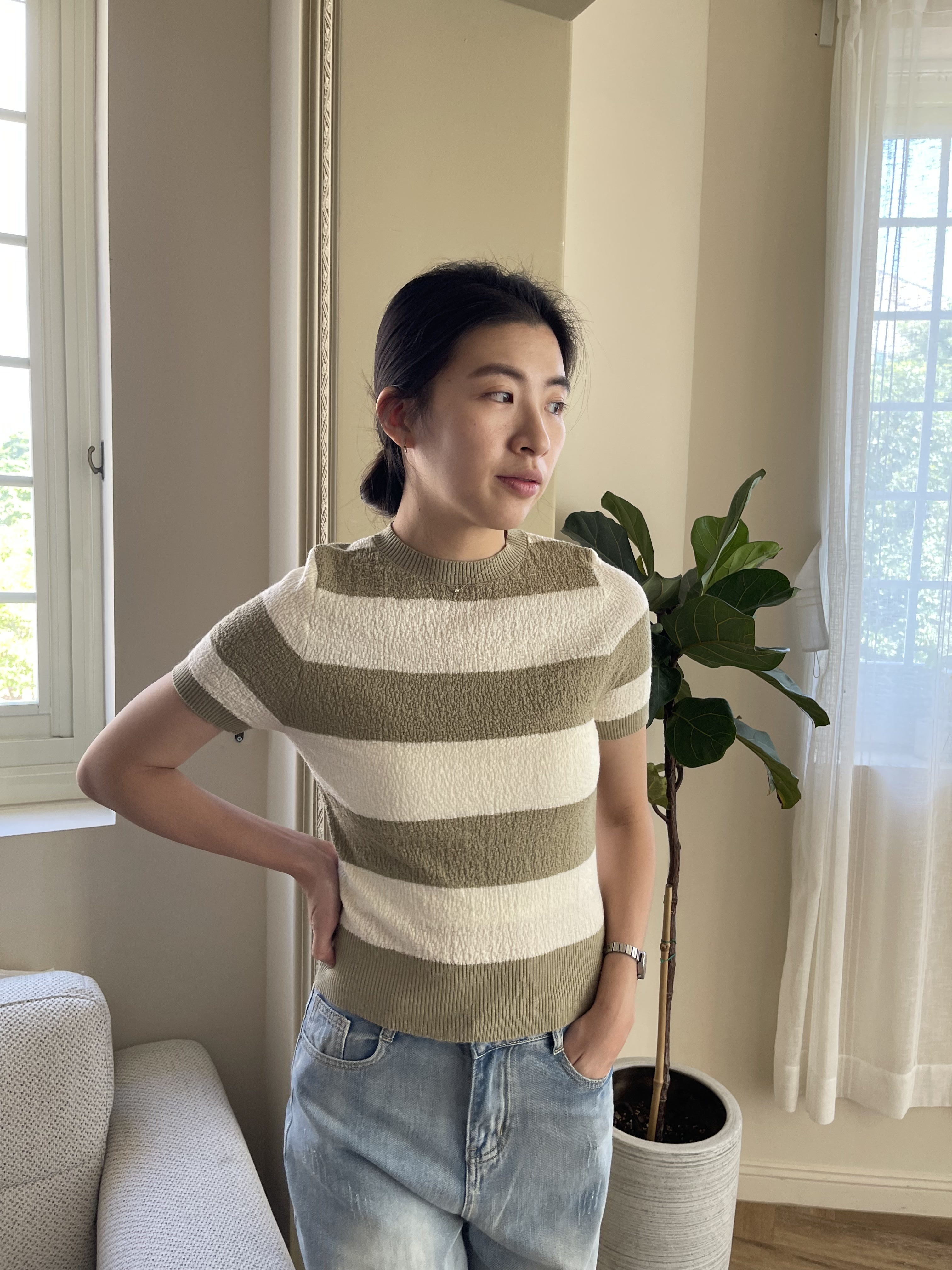 短袖針織條紋上衣*2色