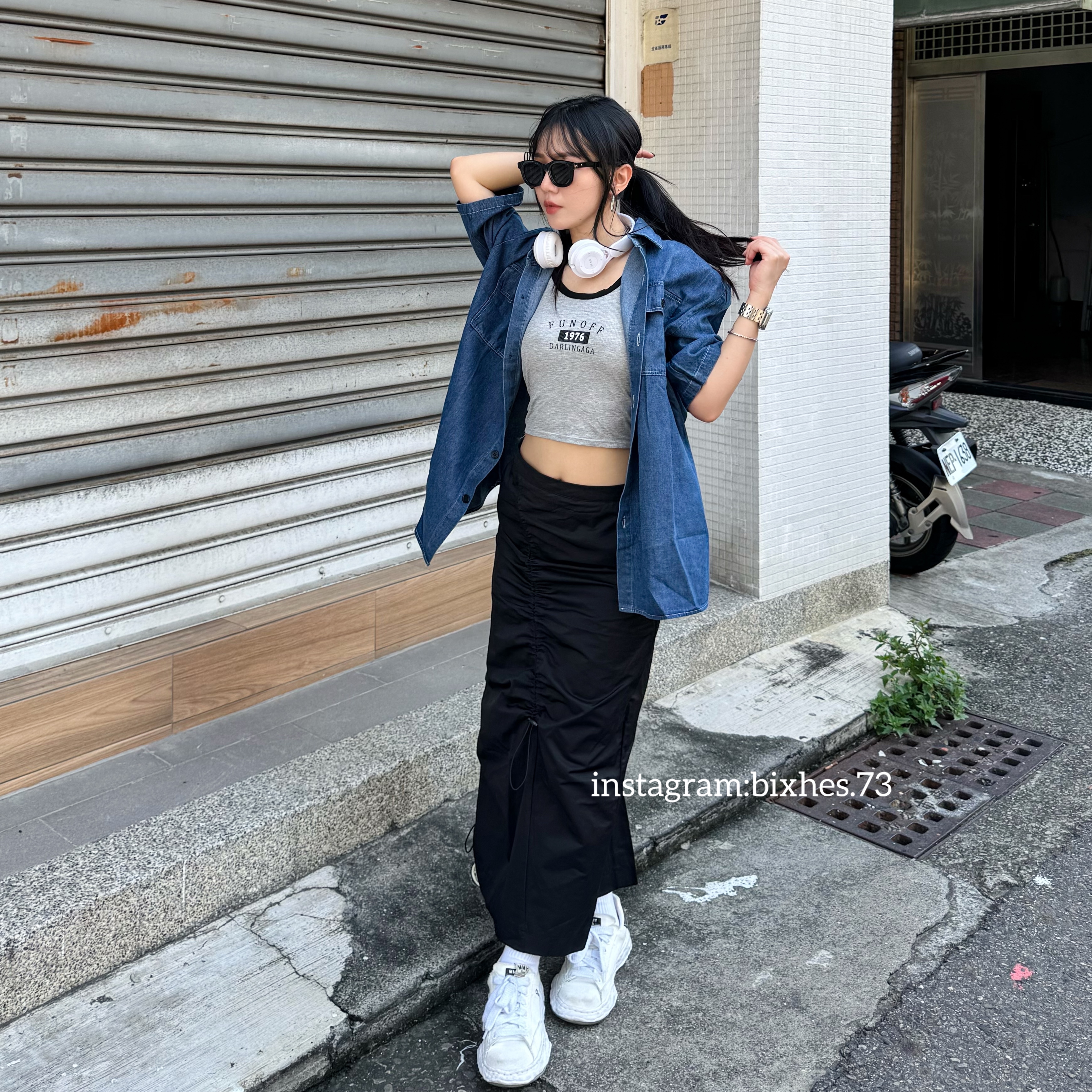 牛仔深藍短袖襯衫(G00045)