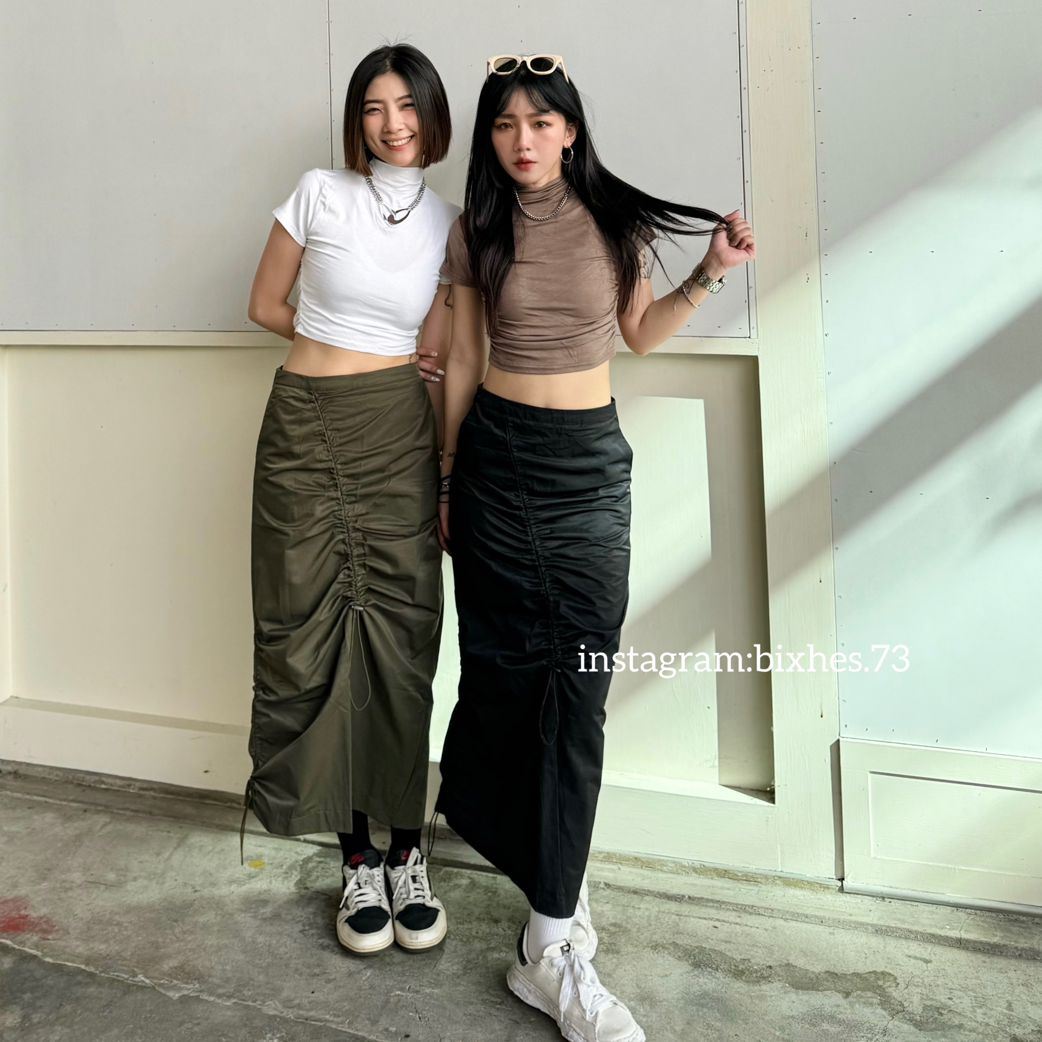 雙抽繩造型工裝長裙(D00040)