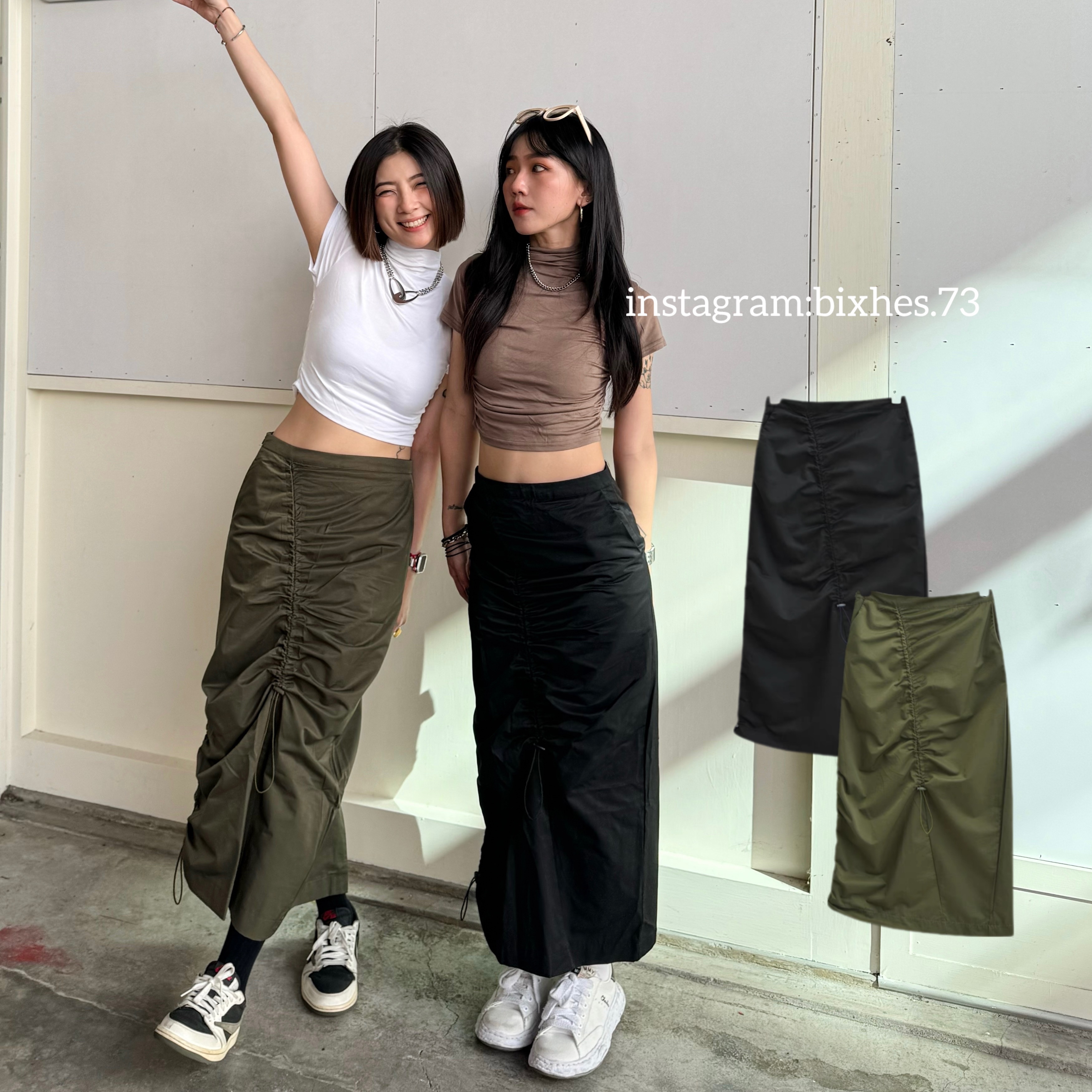 雙抽繩造型工裝長裙(D00040)