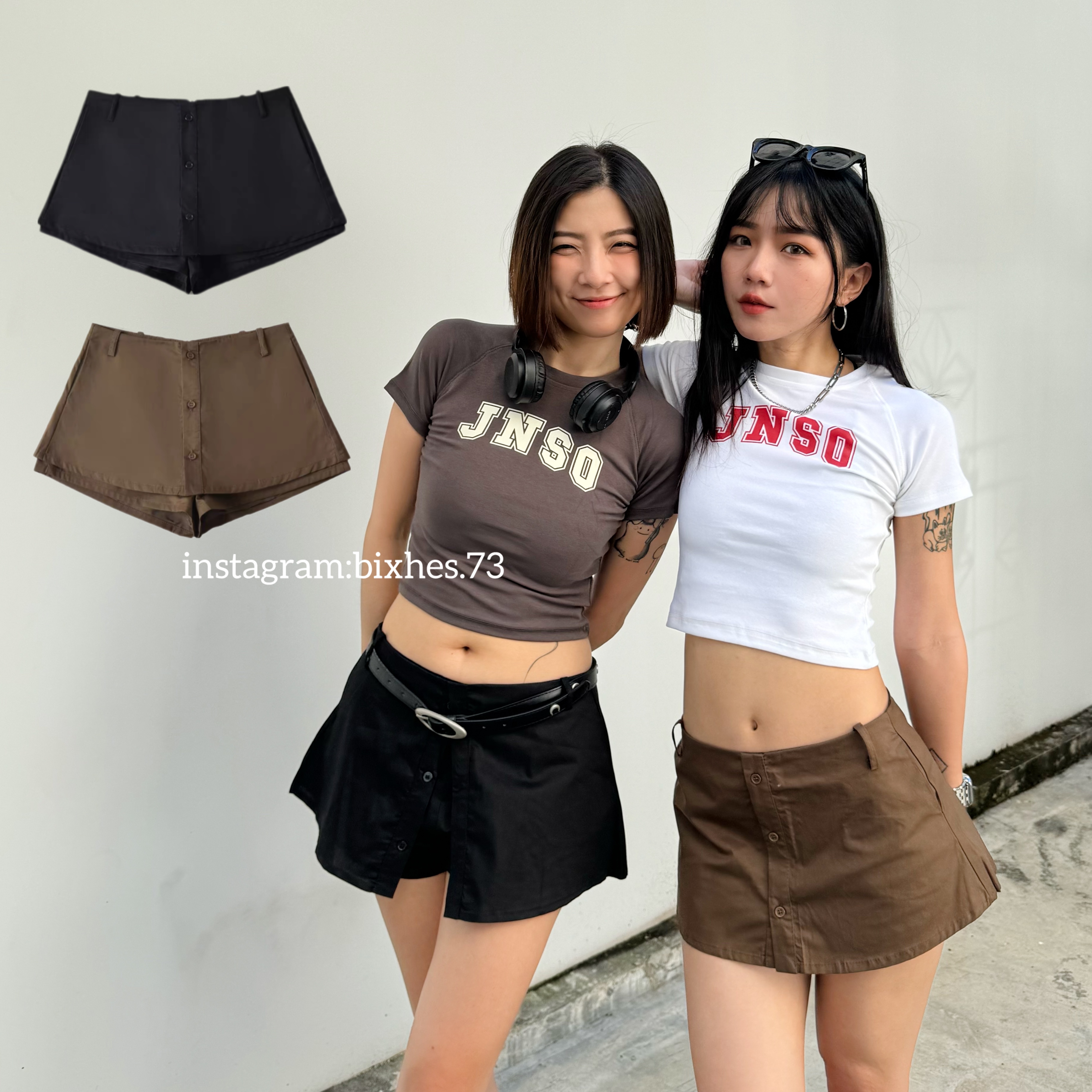 質感假兩件三扣短褲裙(D00039)