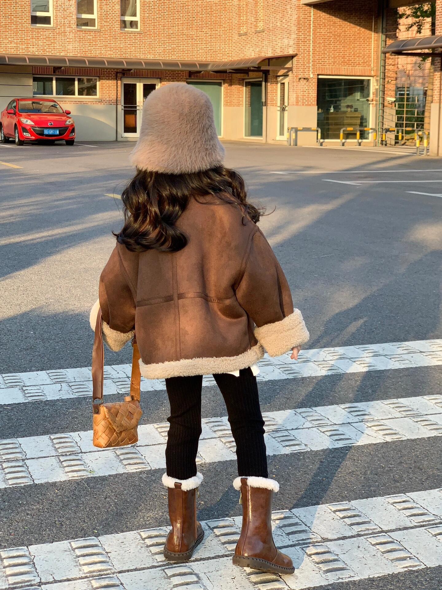 休閒慵懶加厚翻領麂皮外套