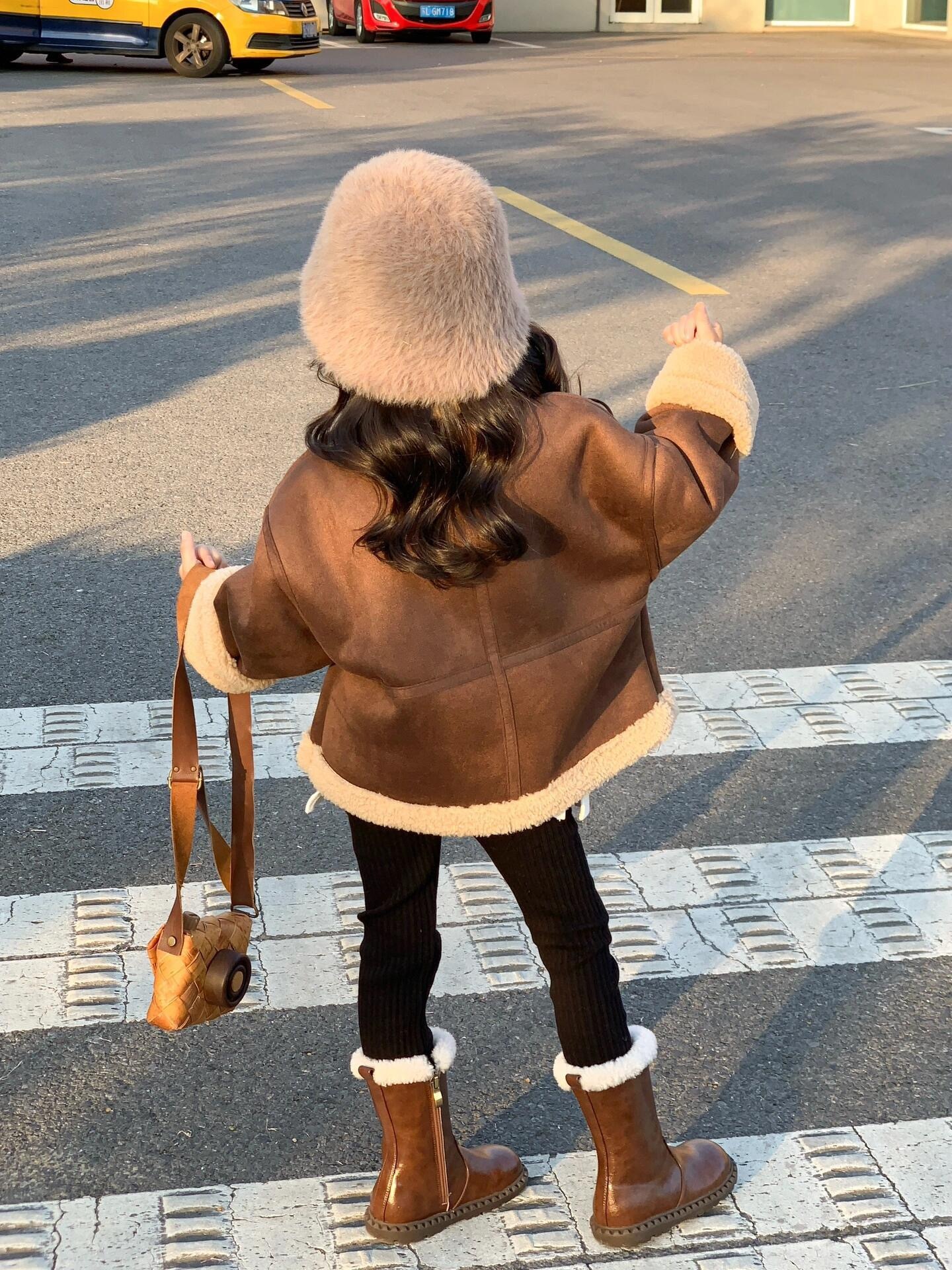 休閒慵懶加厚翻領麂皮外套