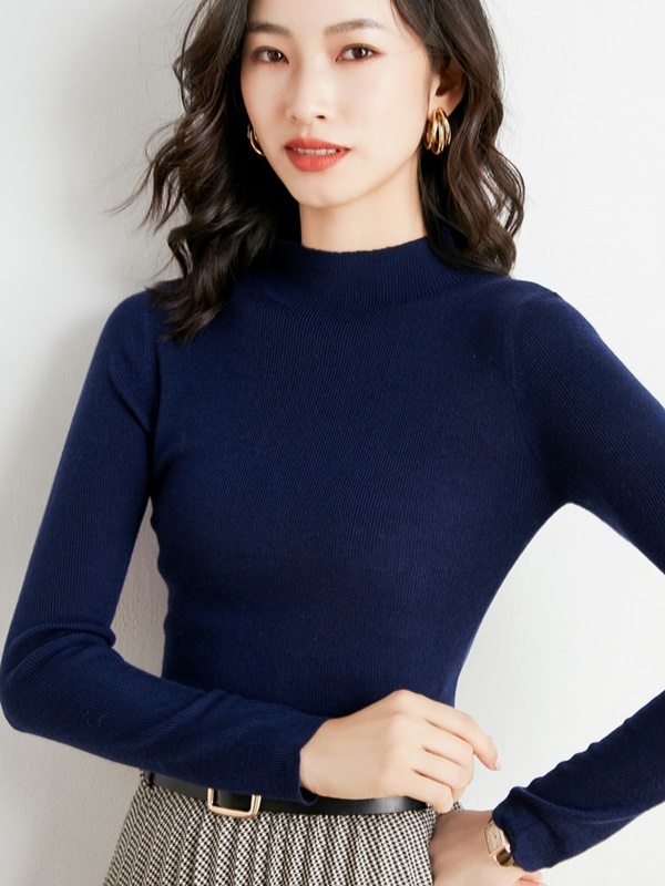 半高領細坑條針織上衣 十色