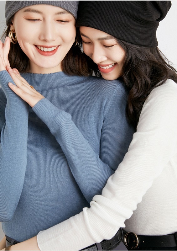 半高領細坑條針織上衣 十色