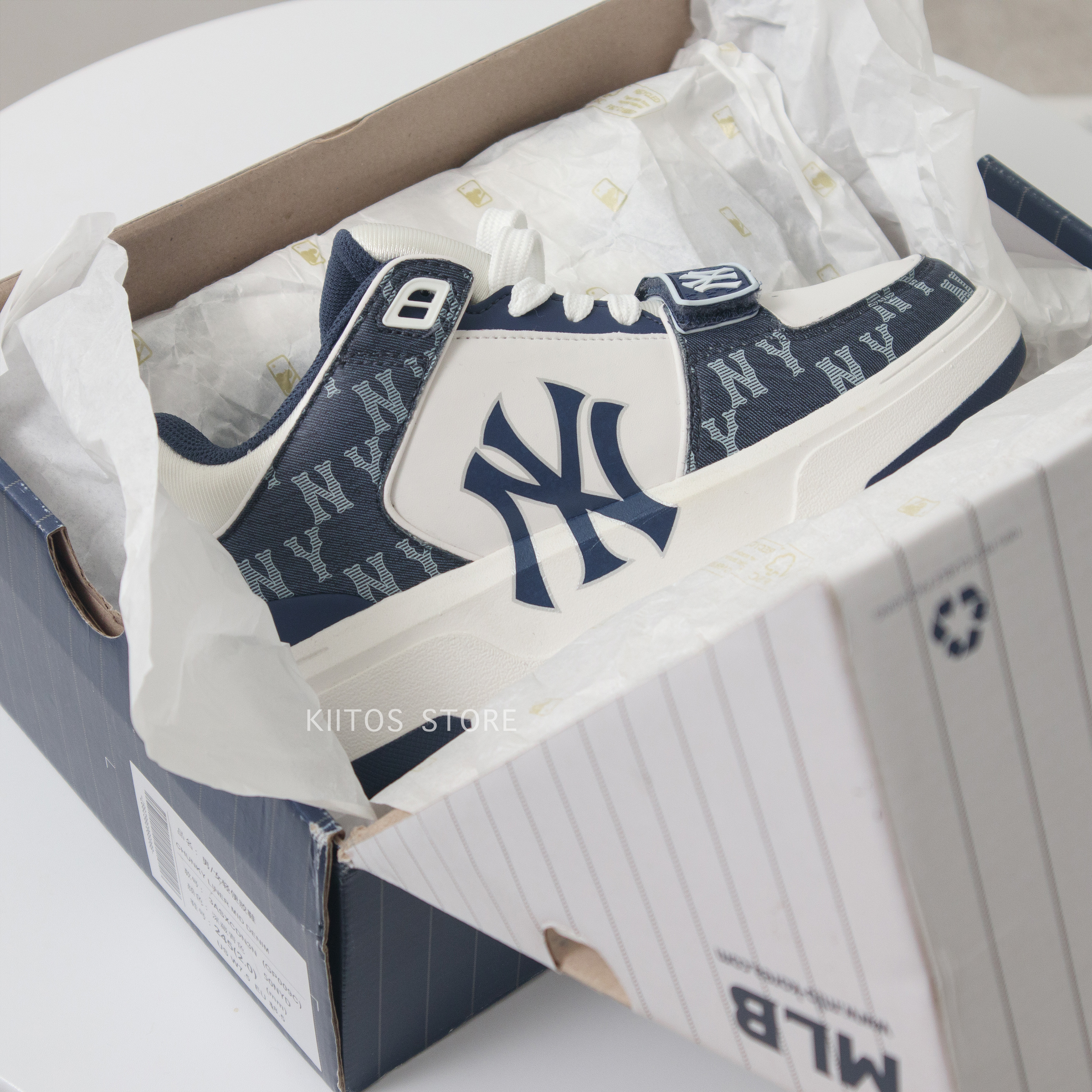 MLB Chunky Liner系列 NY 紐約洋基隊 反光 海軍藍 牛仔丹寧 老爹鞋 學長鞋 情侶鞋 3ASXCDN3N-50NYD