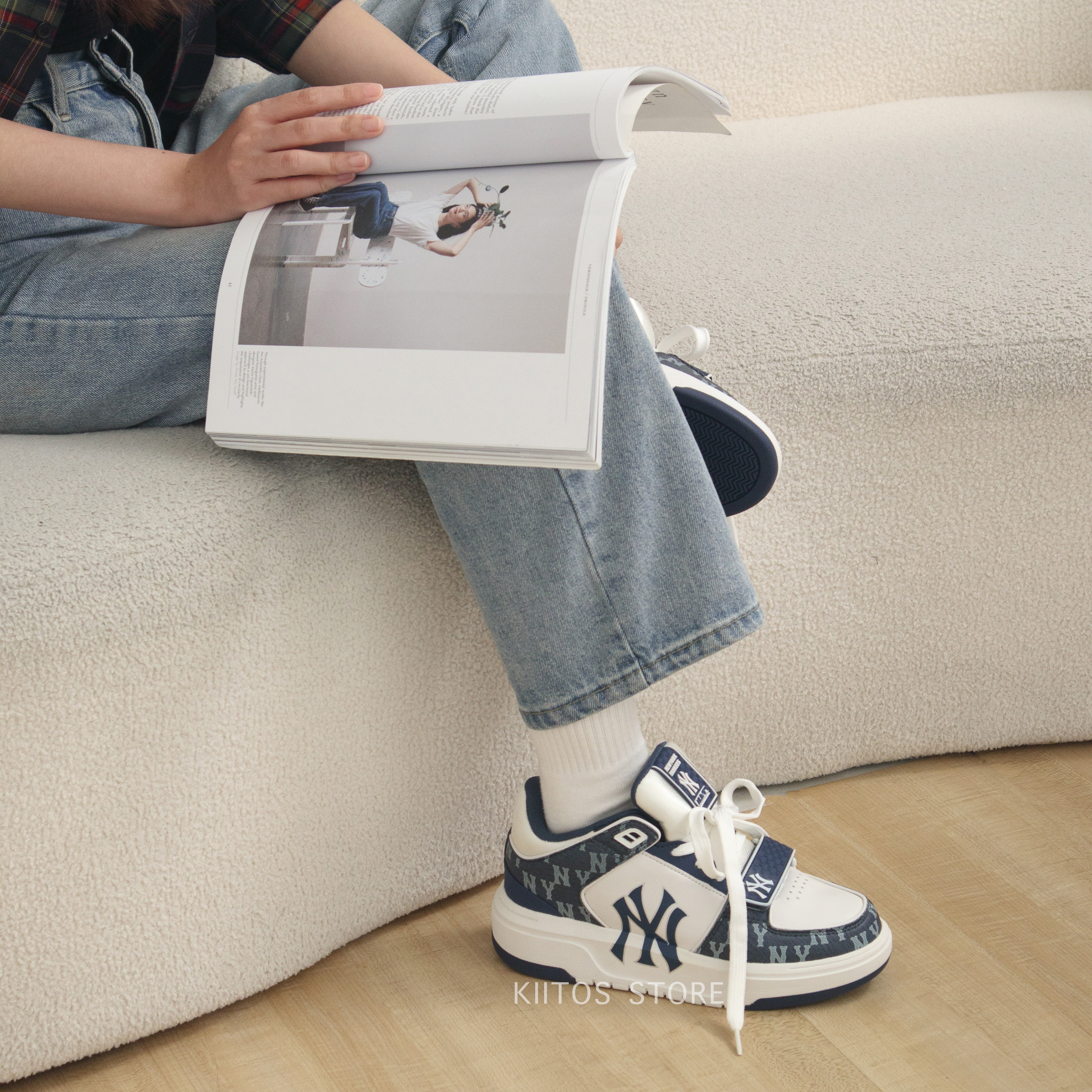 MLB Chunky Liner系列 NY 紐約洋基隊 反光 海軍藍 牛仔丹寧 老爹鞋 學長鞋 情侶鞋 3ASXCDN3N-50NYD