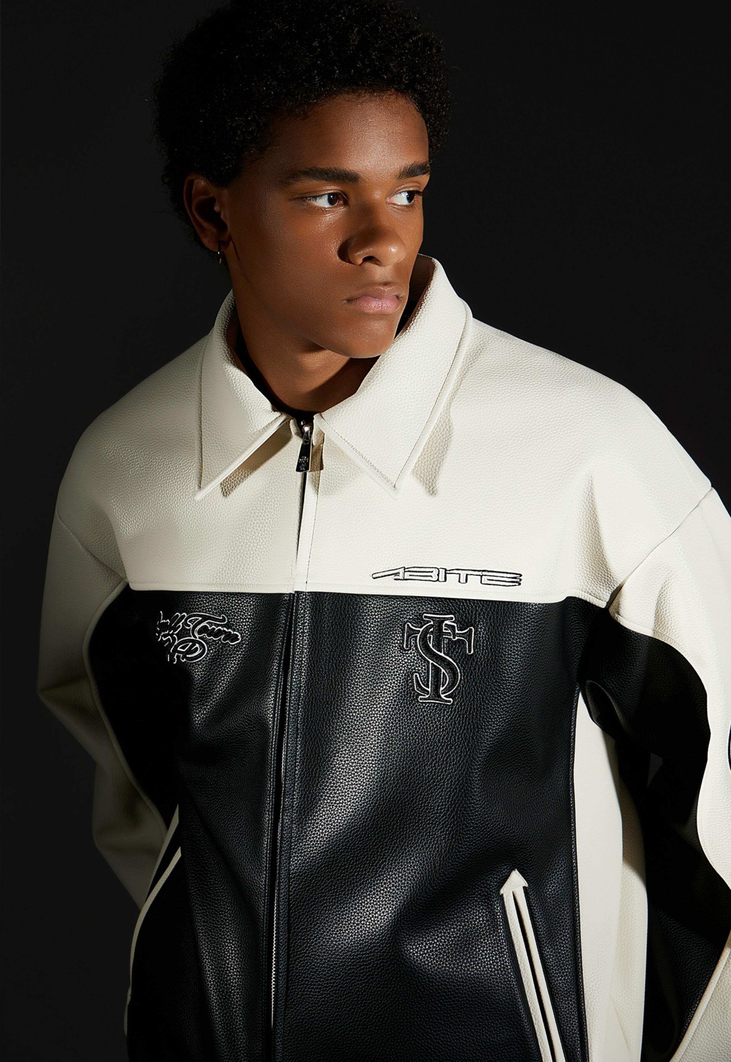 STK SmallTownKid 黑白拼接 骷髏鎖鍊  皮衣夾克