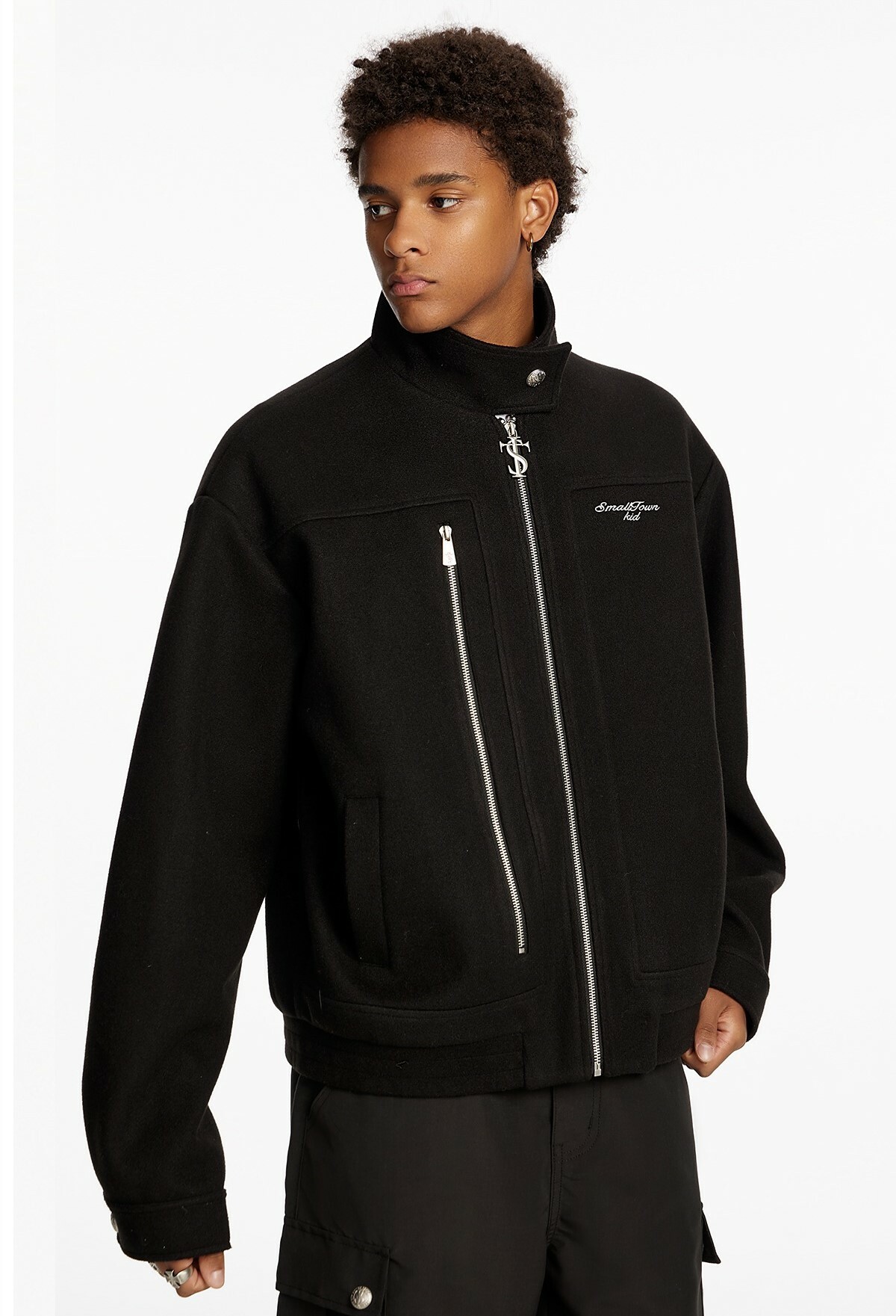 STK SmallTownKid cleanfit 立領毛呢 拉鍊夾克