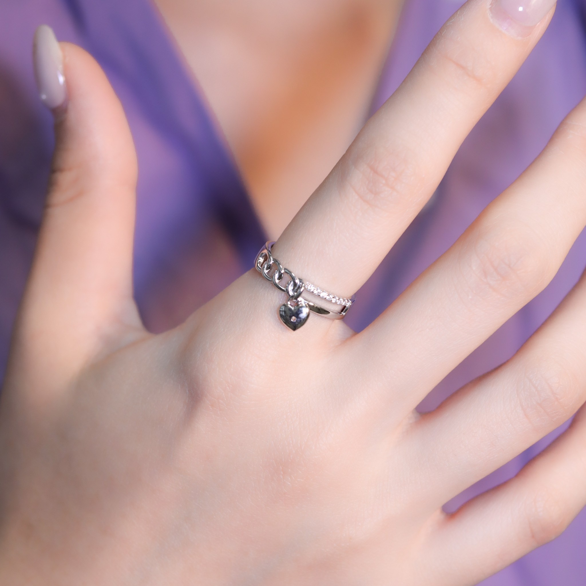 | 925純銀・厚鍍白金 | 愛意鏈接雙層戒指  | RI0728 |