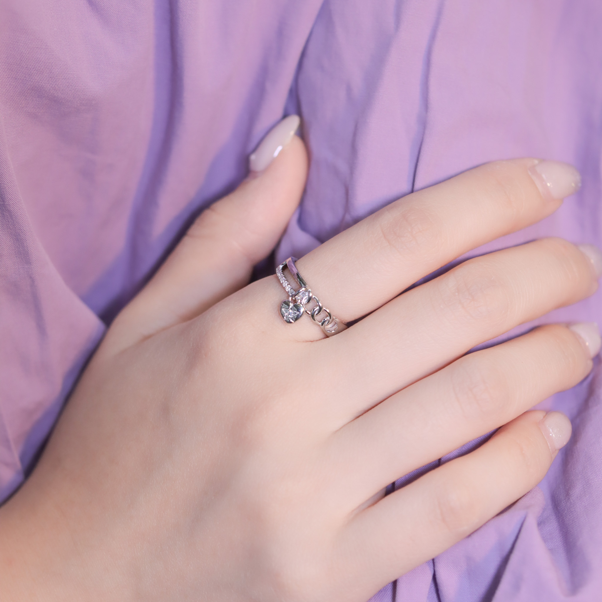 | 925純銀・厚鍍白金 | 愛意鏈接雙層戒指  | RI0728 |