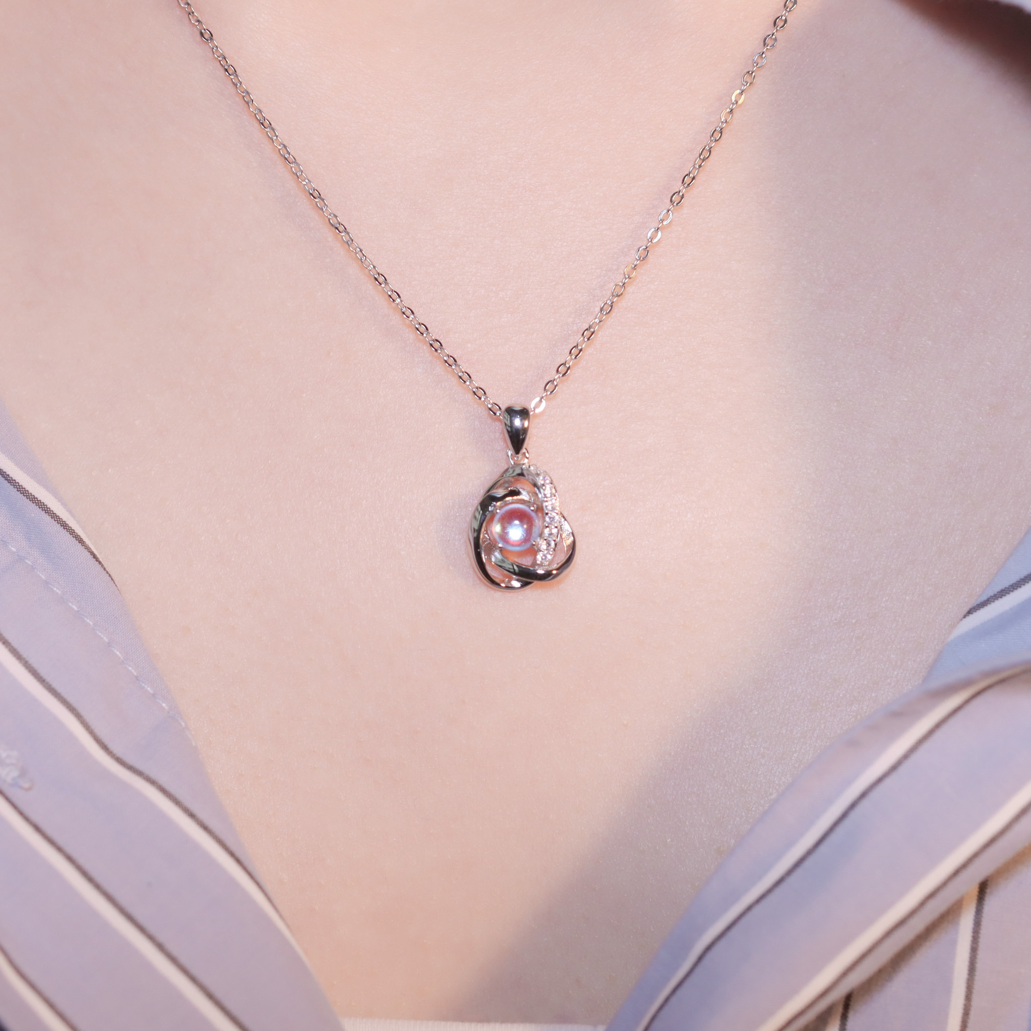 | 925 Silver・ White Gold・Glass Stone  | Blue Never Apart Necklace | NE1231 |