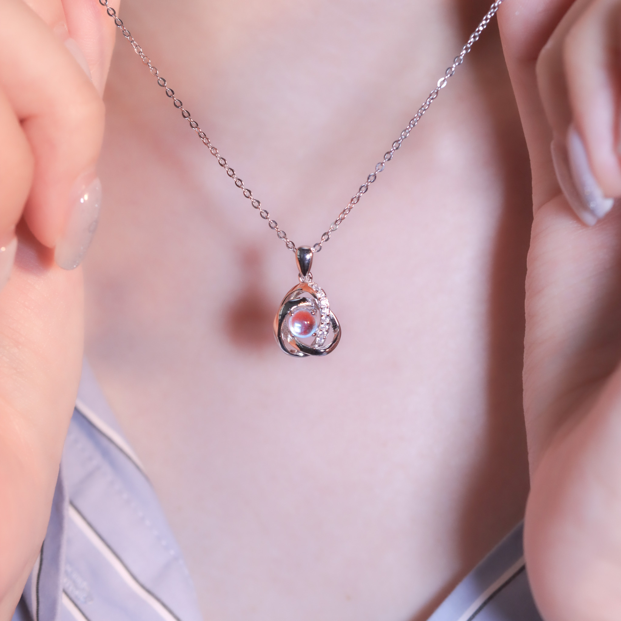 | 925 Silver・ White Gold・Glass Stone  | Blue Never Apart Necklace | NE1231 |