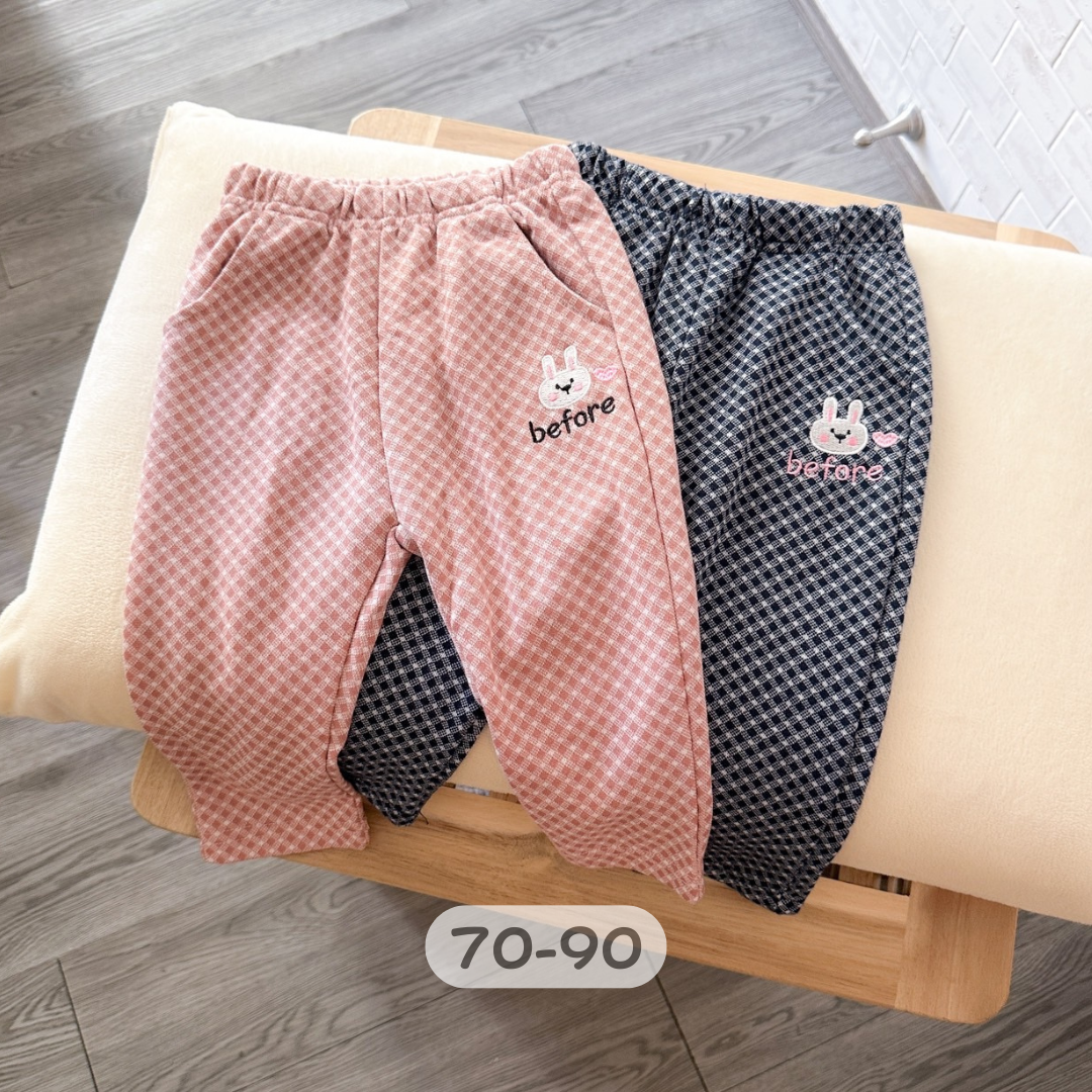 【限量】小兔頭格子彈力長褲