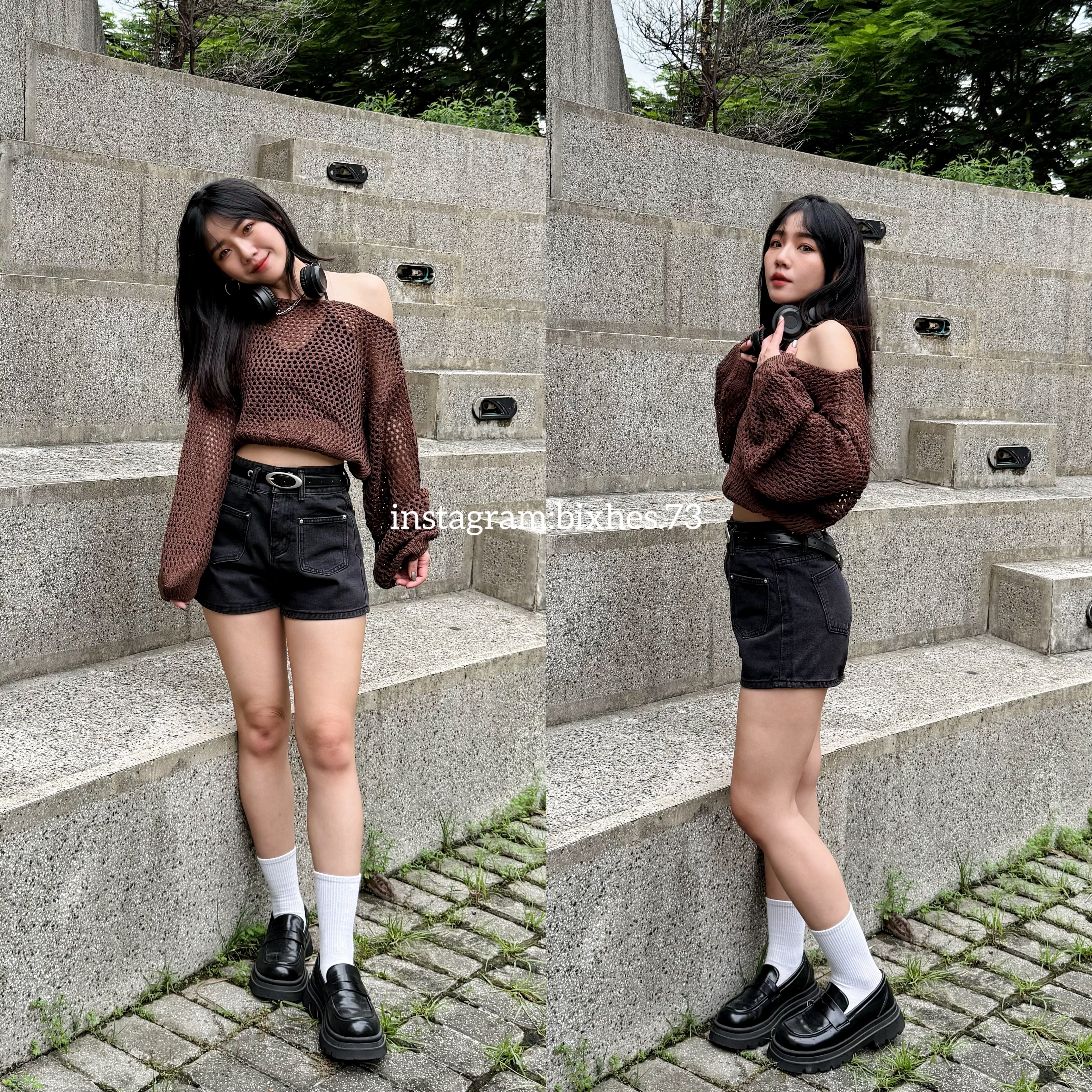 雙扣雙口袋牛仔短褲(E00105)