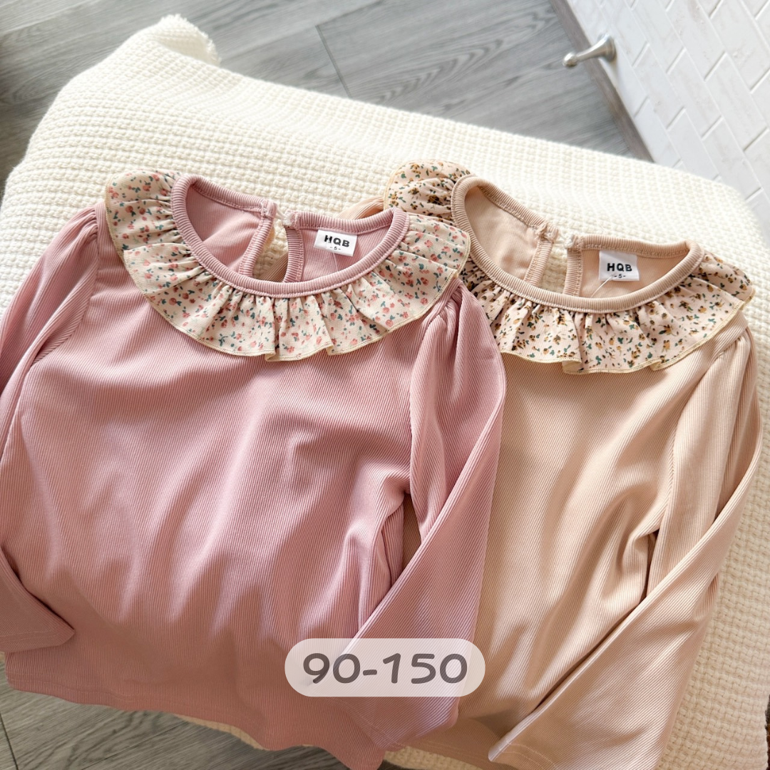 【限量】粉色碎花荷葉邊長袖上衣