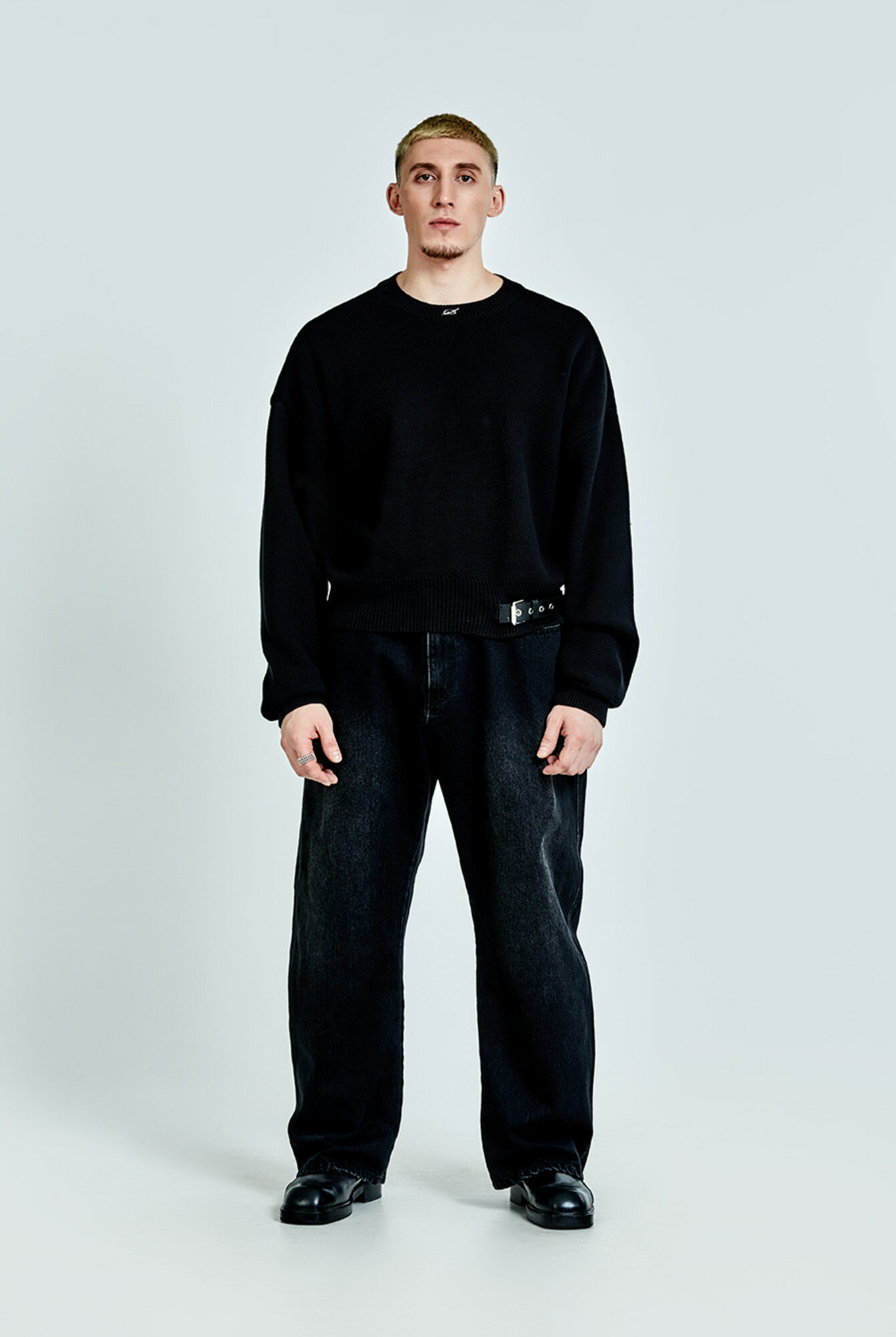 三角口袋丹寧牛仔褲－水洗黑