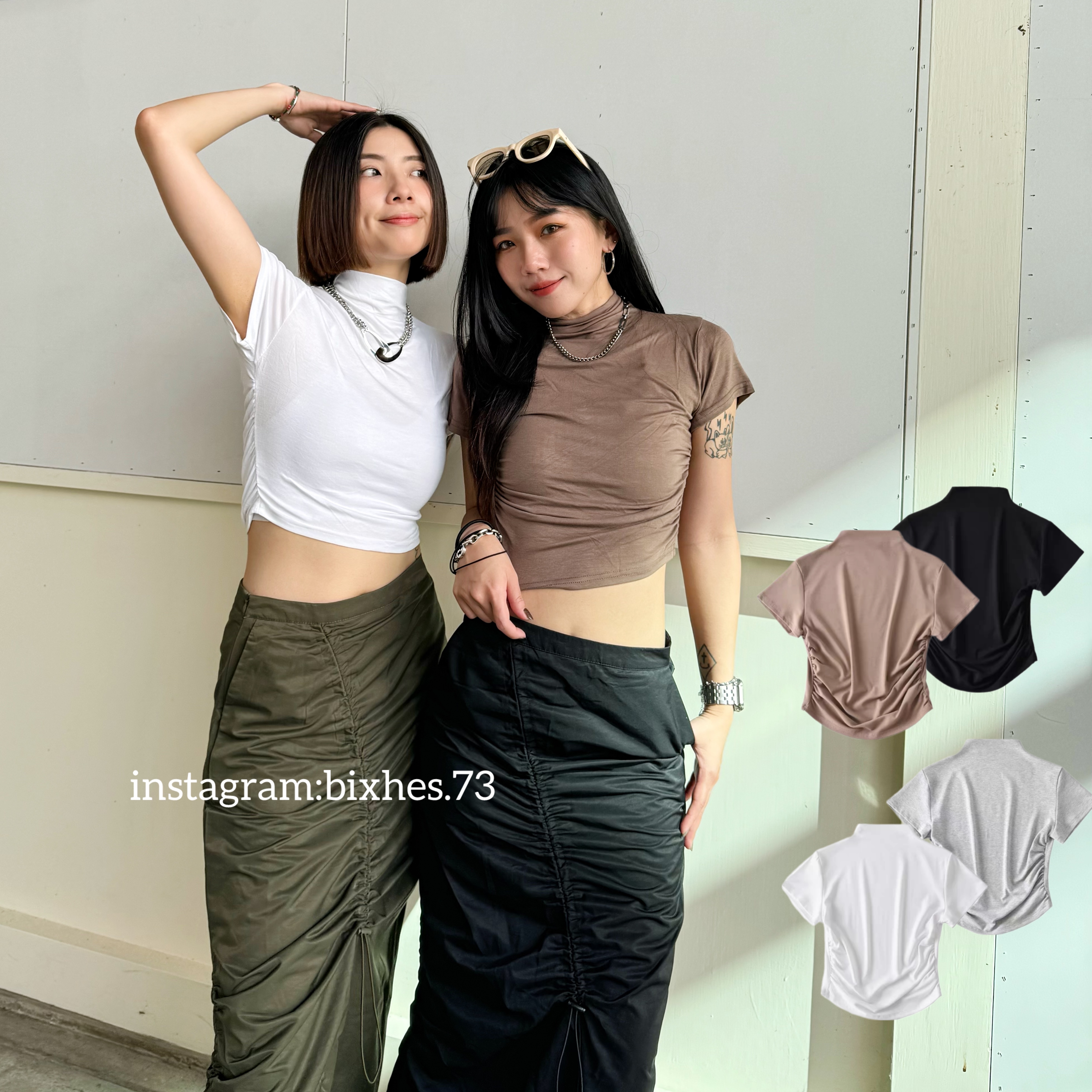 中領側抓皺短版短T(A00090)