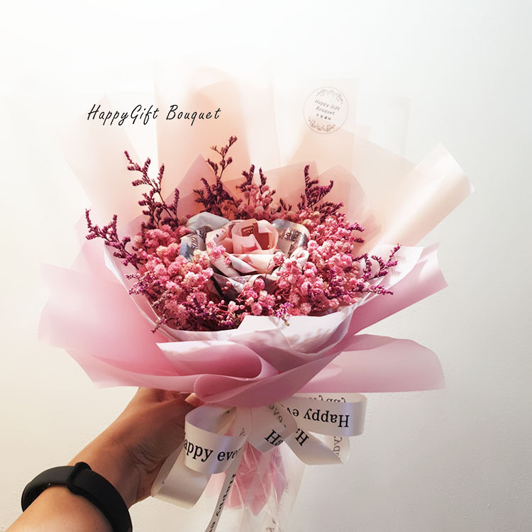 6張鈔票乾燥花花束,6 banknote dried flower bouquet