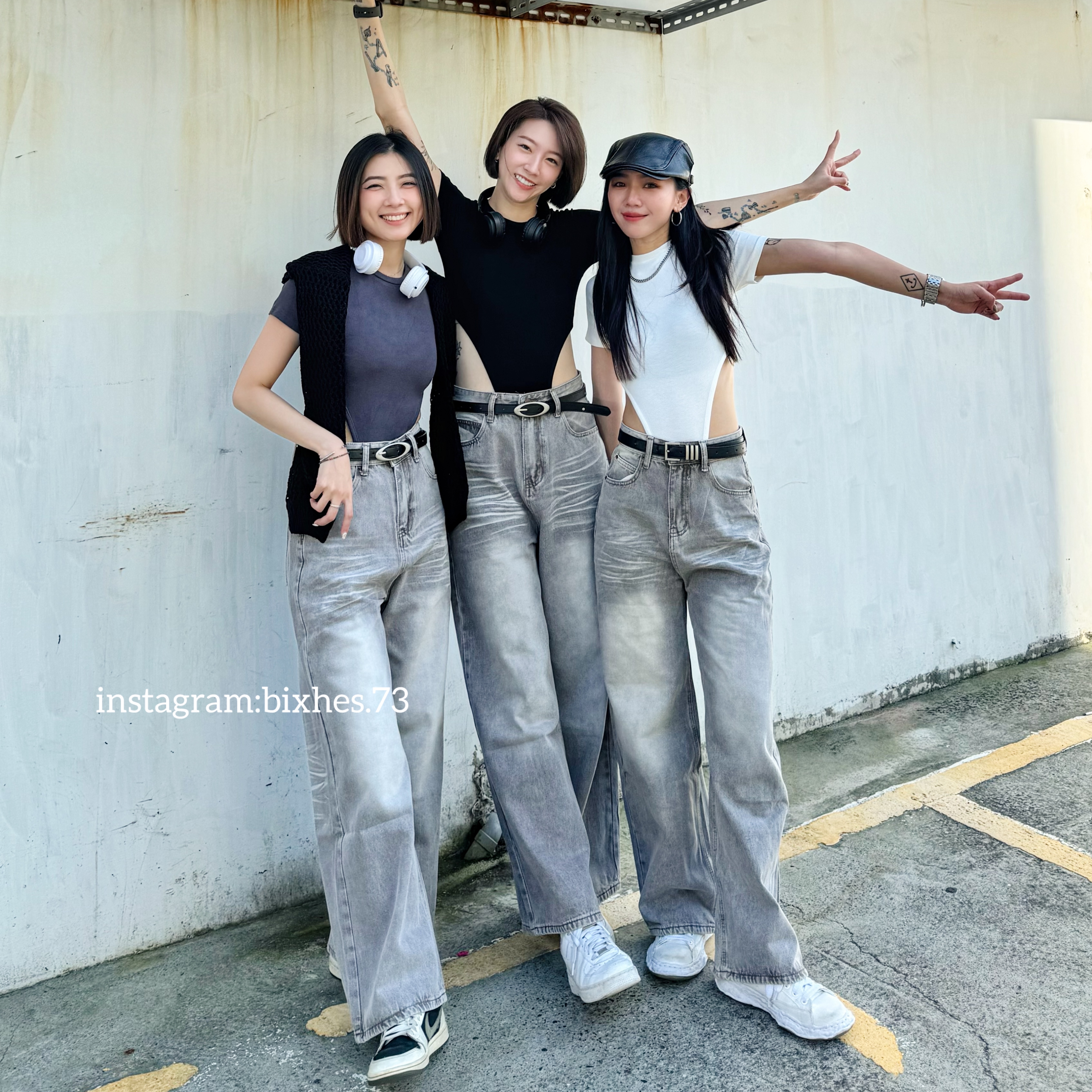 煙灰刷色牛仔長褲(E00103)