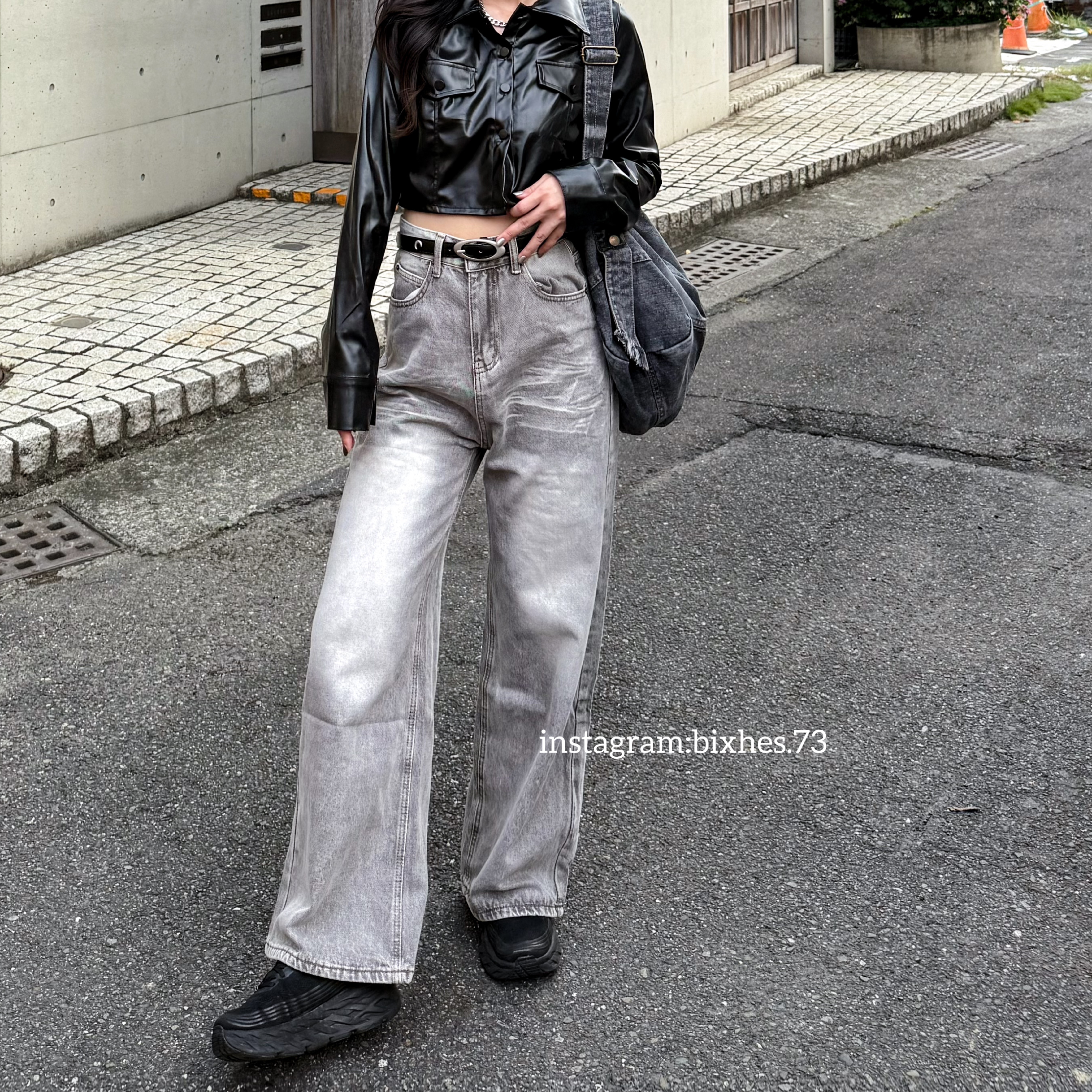 煙灰刷色牛仔長褲(E00103)