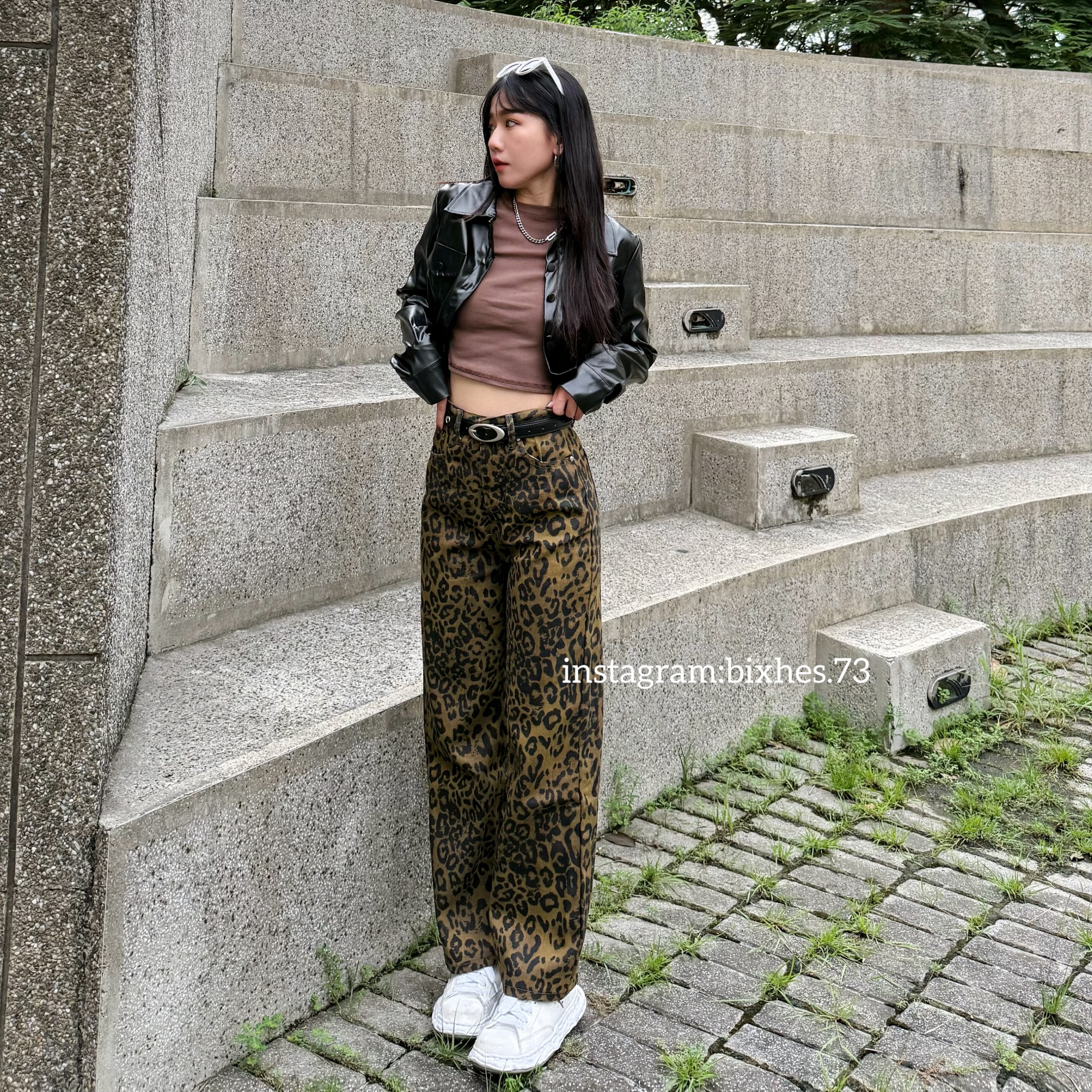 美式豹紋直筒長褲(E00106)