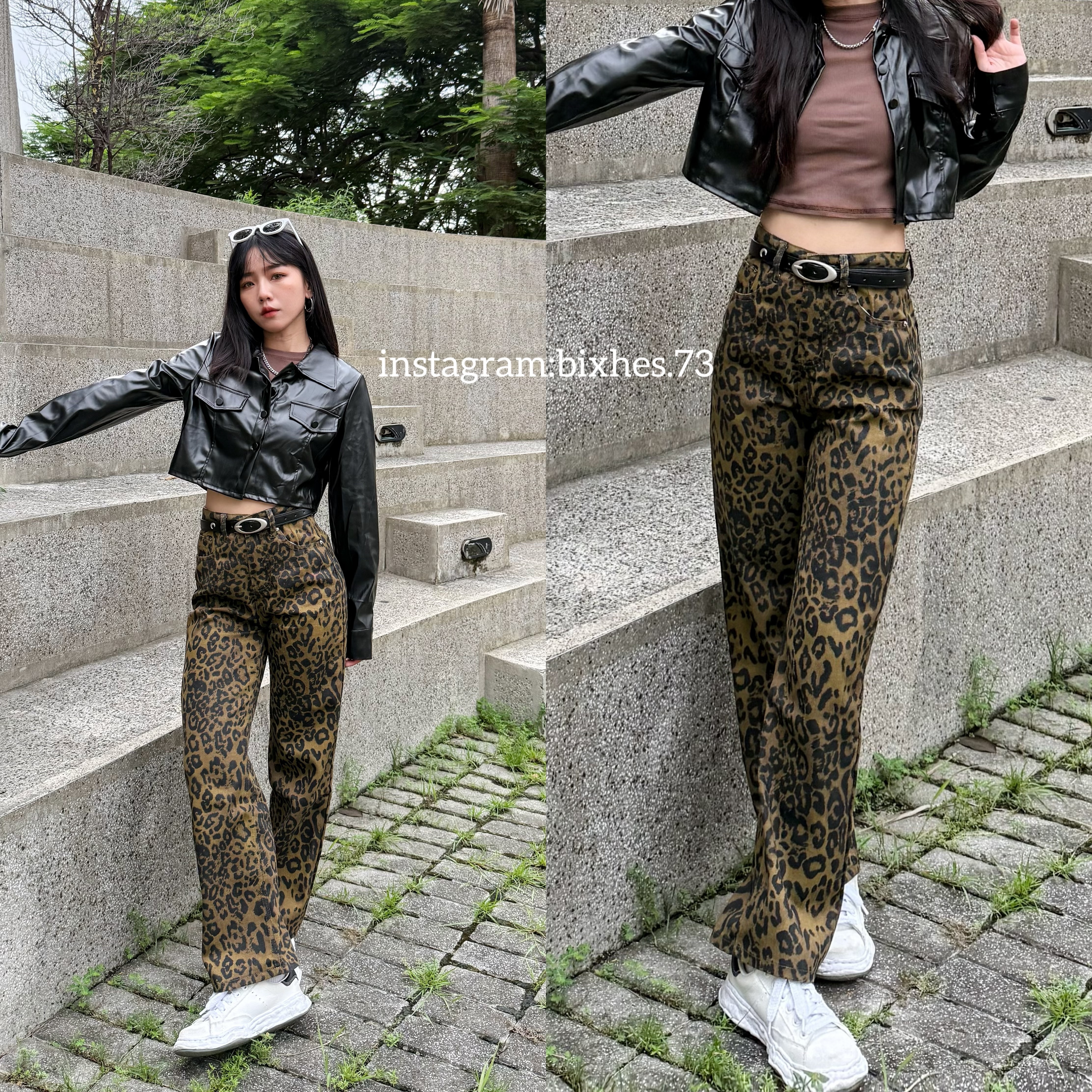 美式豹紋直筒長褲(E00106)