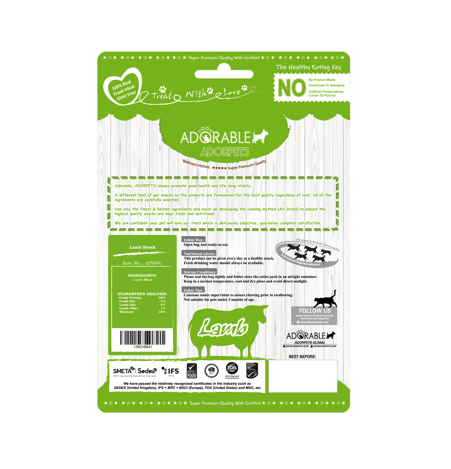 Adorable 美國100%純天然風乾小食Air-Dried Jerky - 羊肉塊 Lamb Steak 100g