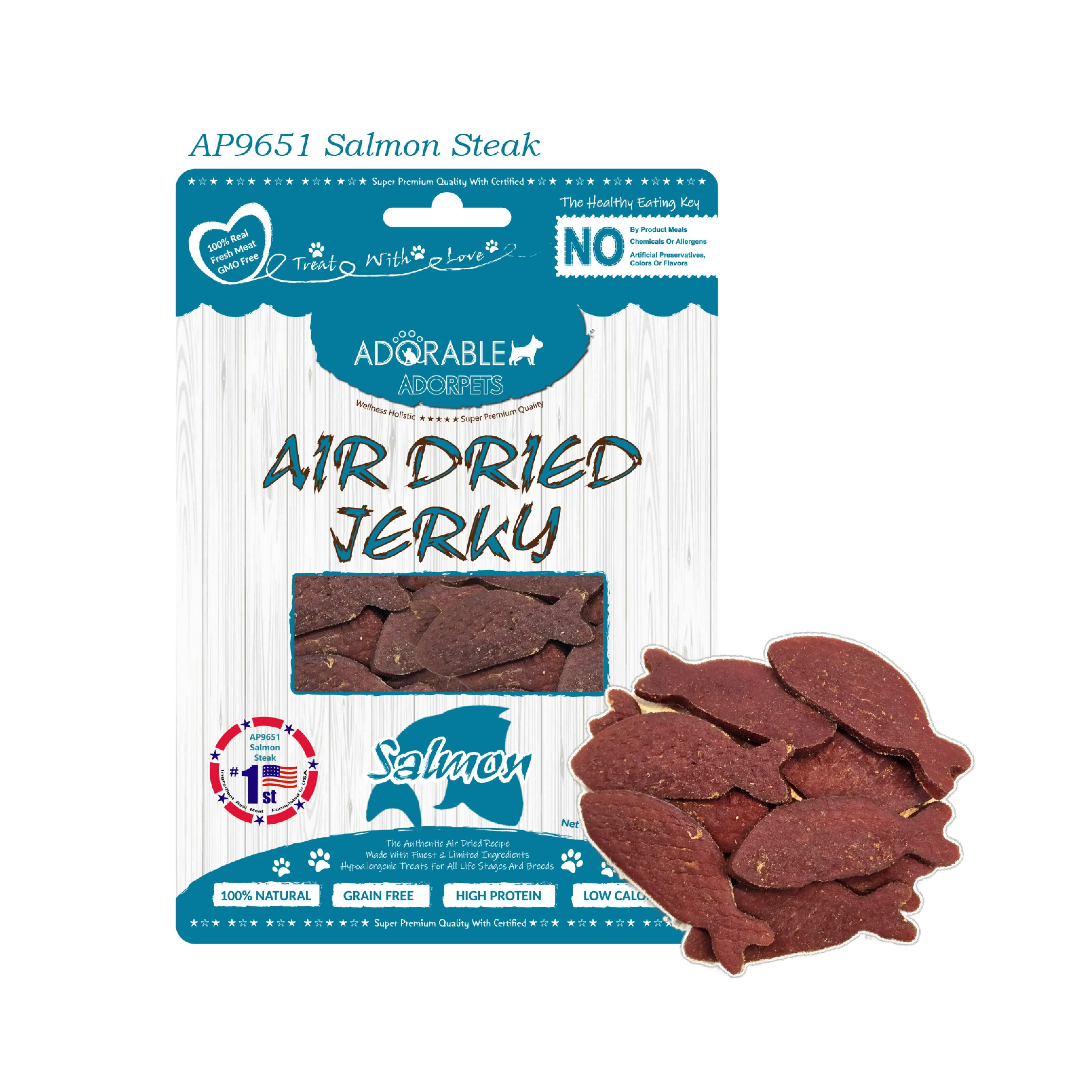 Adorable 美國100%純天然風乾小食Air-Dried Jerky - 三文魚塊 Salmon Steak 100g