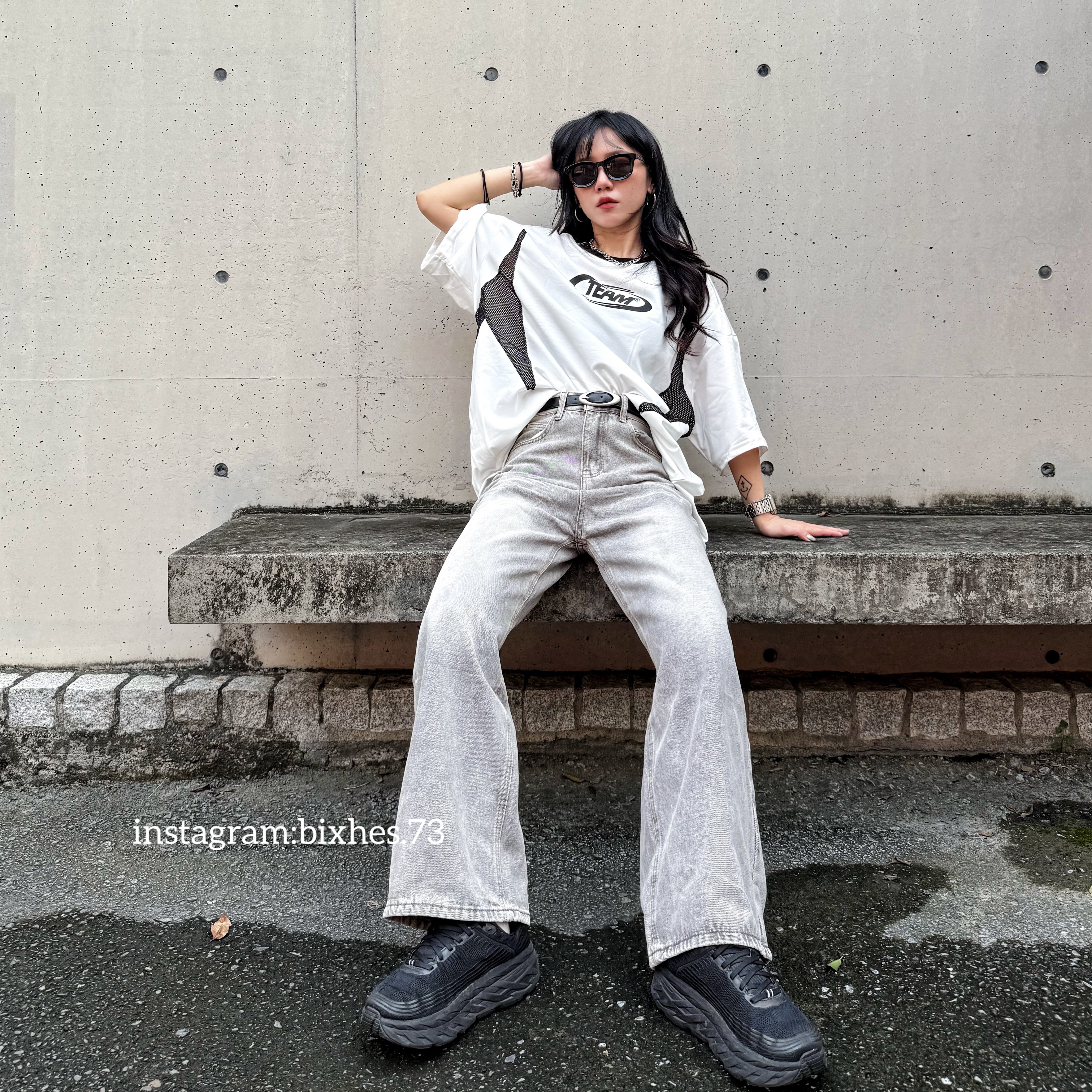 領口撞色網眼球衣大T(A00093)