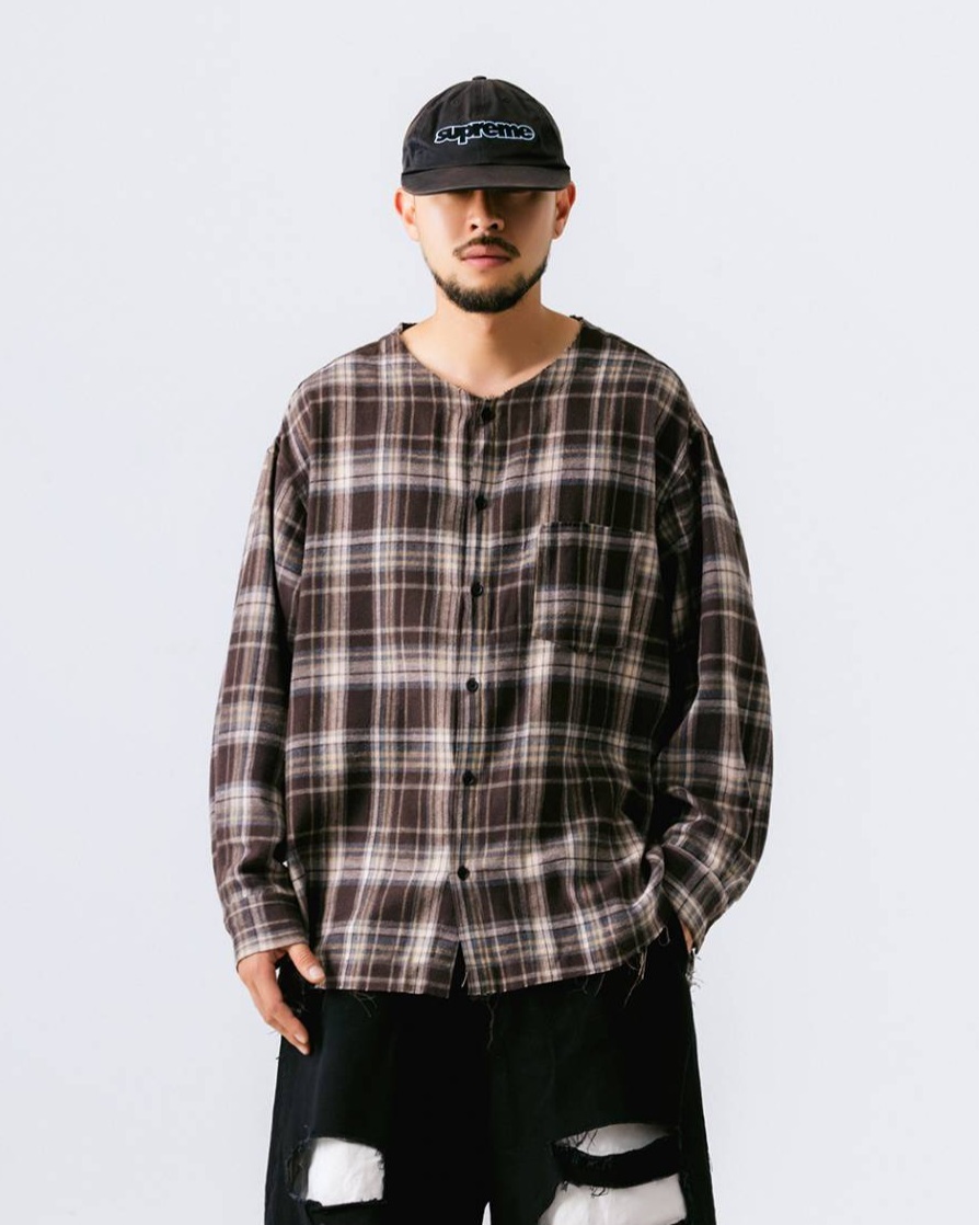 (韓國獨家特價)剪裁格紋襯衫