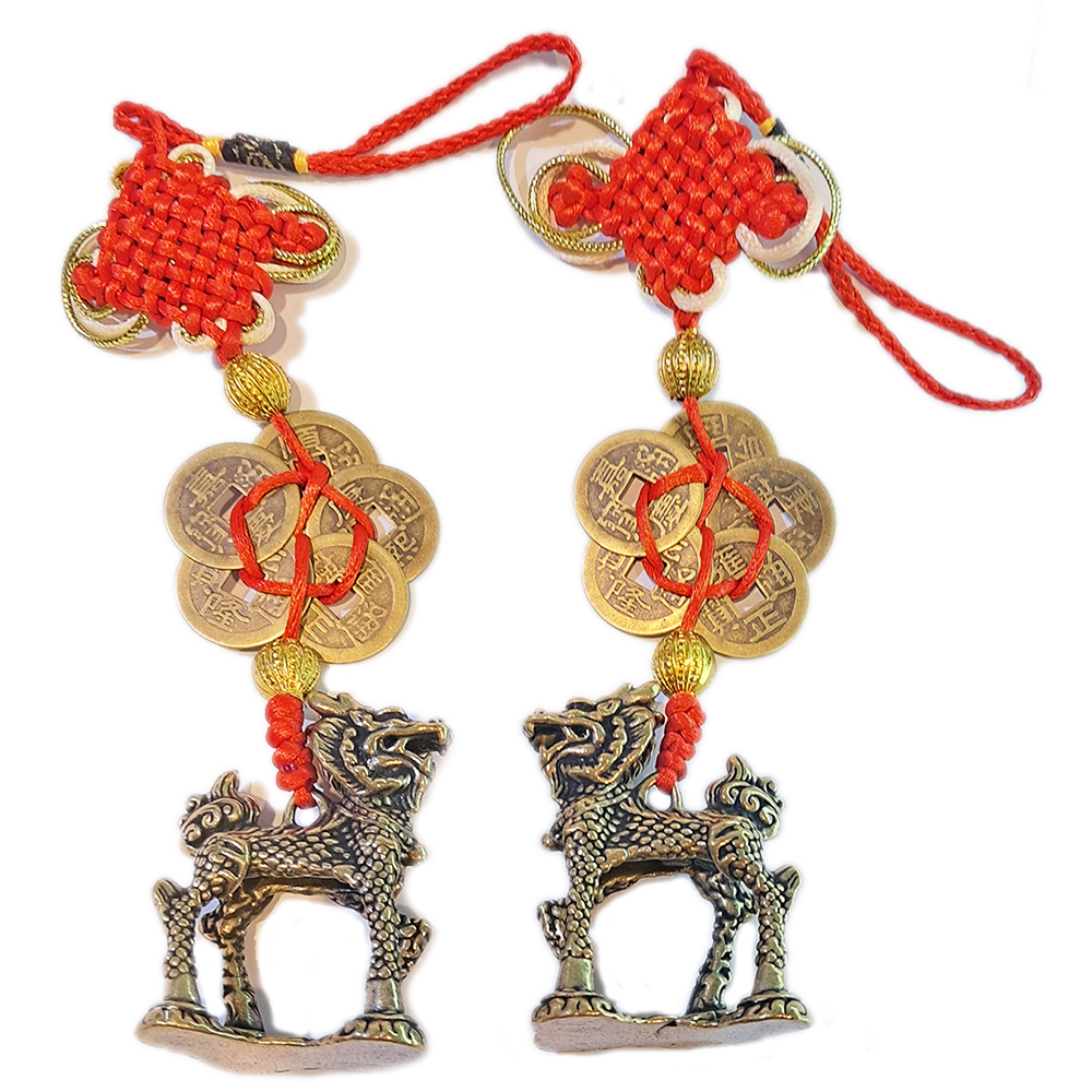 麒麟踩八卦{銅}吊飾一對 【十方】153731