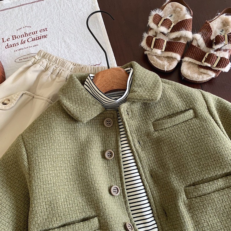 復古綠加厚夾棉外套