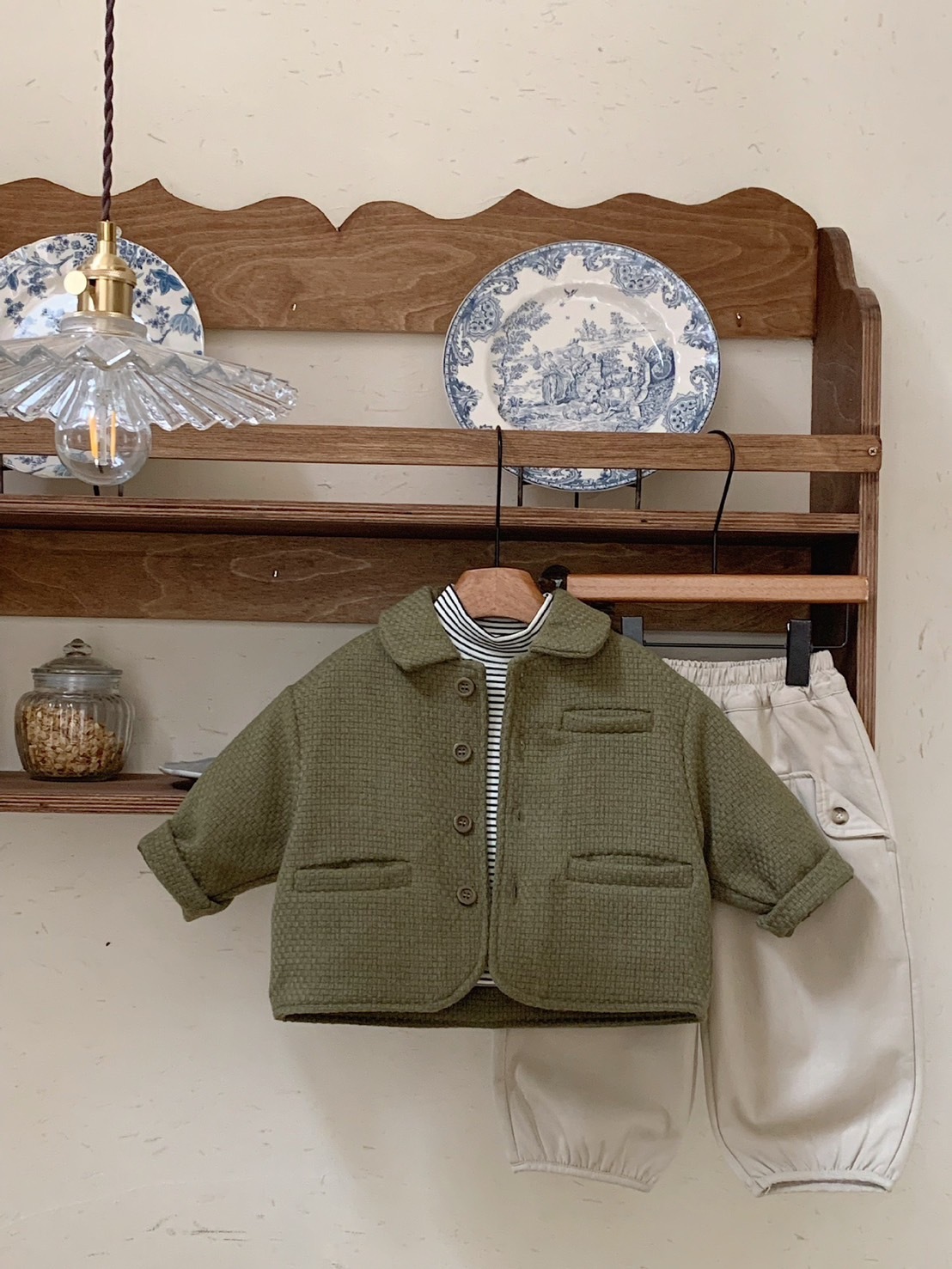 復古綠加厚夾棉外套