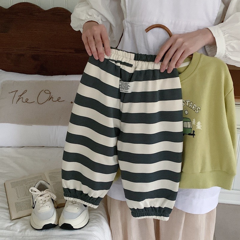 寬鬆粗條紋運動褲
