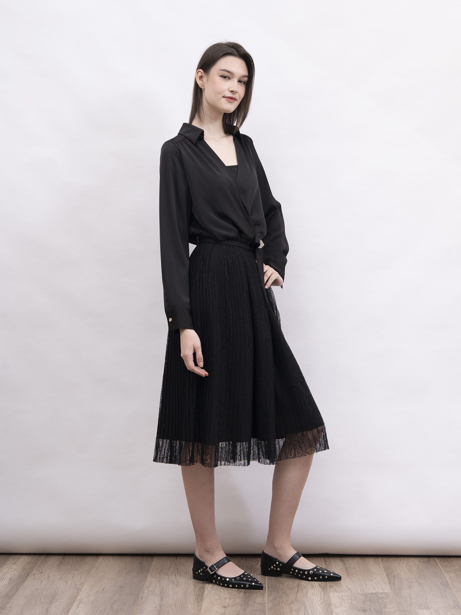 mi-tu 蕾絲百褶連身裙