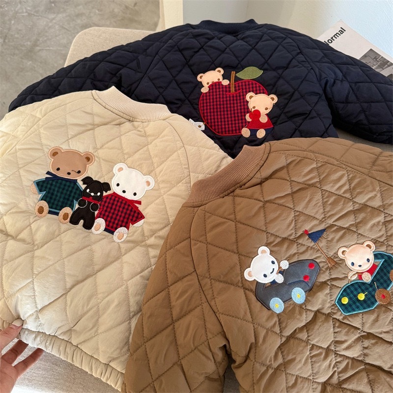 菱格紋熊熊加絨外套