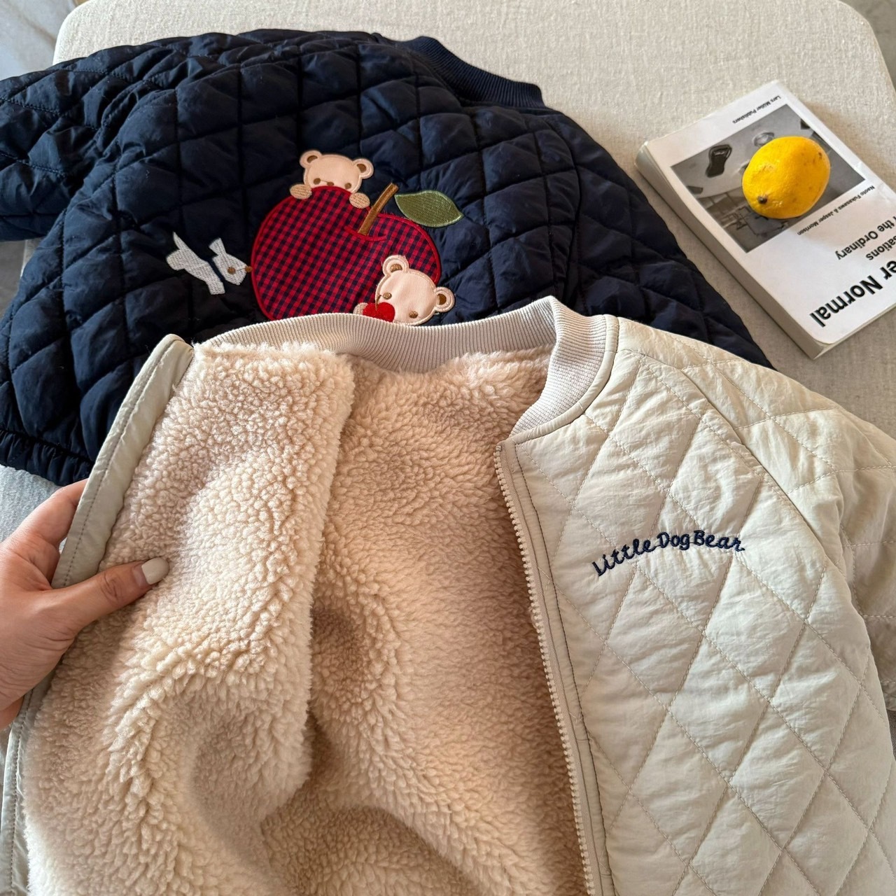 菱格紋熊熊加絨外套