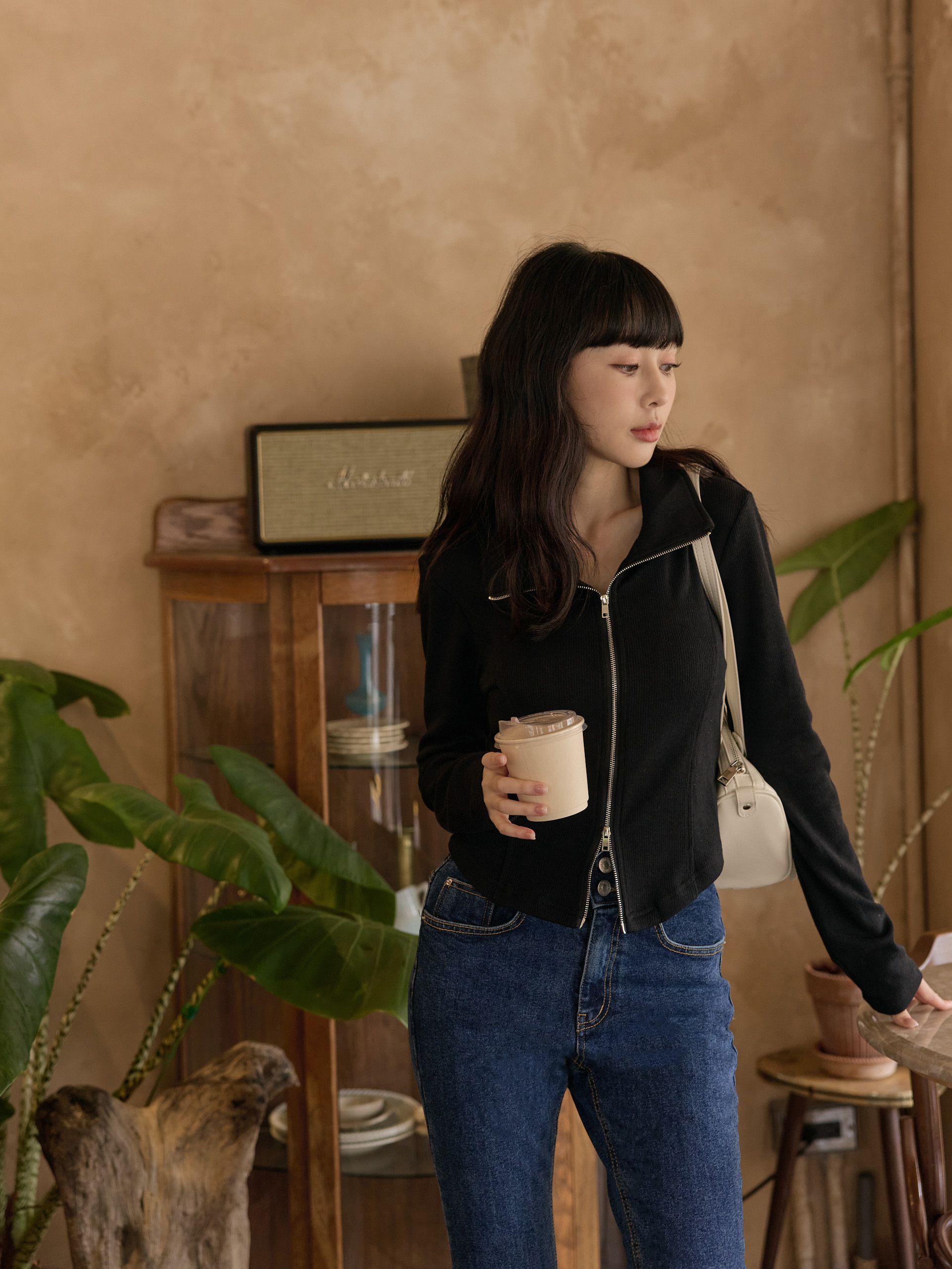 翻領雙拉鍊針織上衣