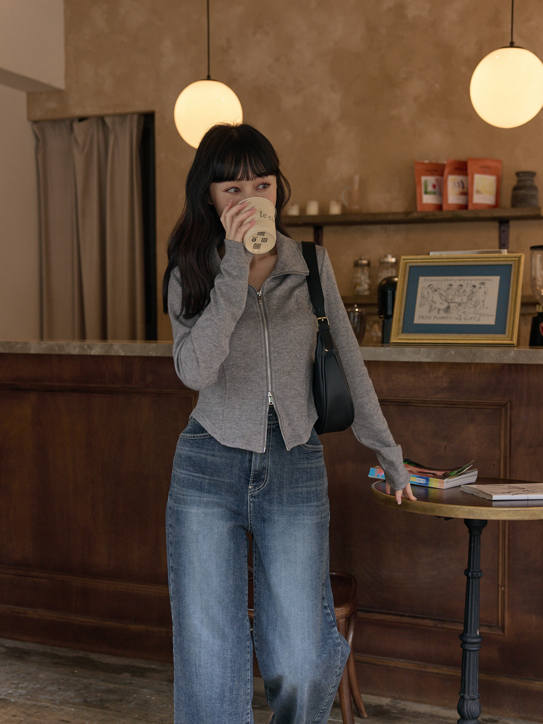 翻領雙拉鍊針織上衣