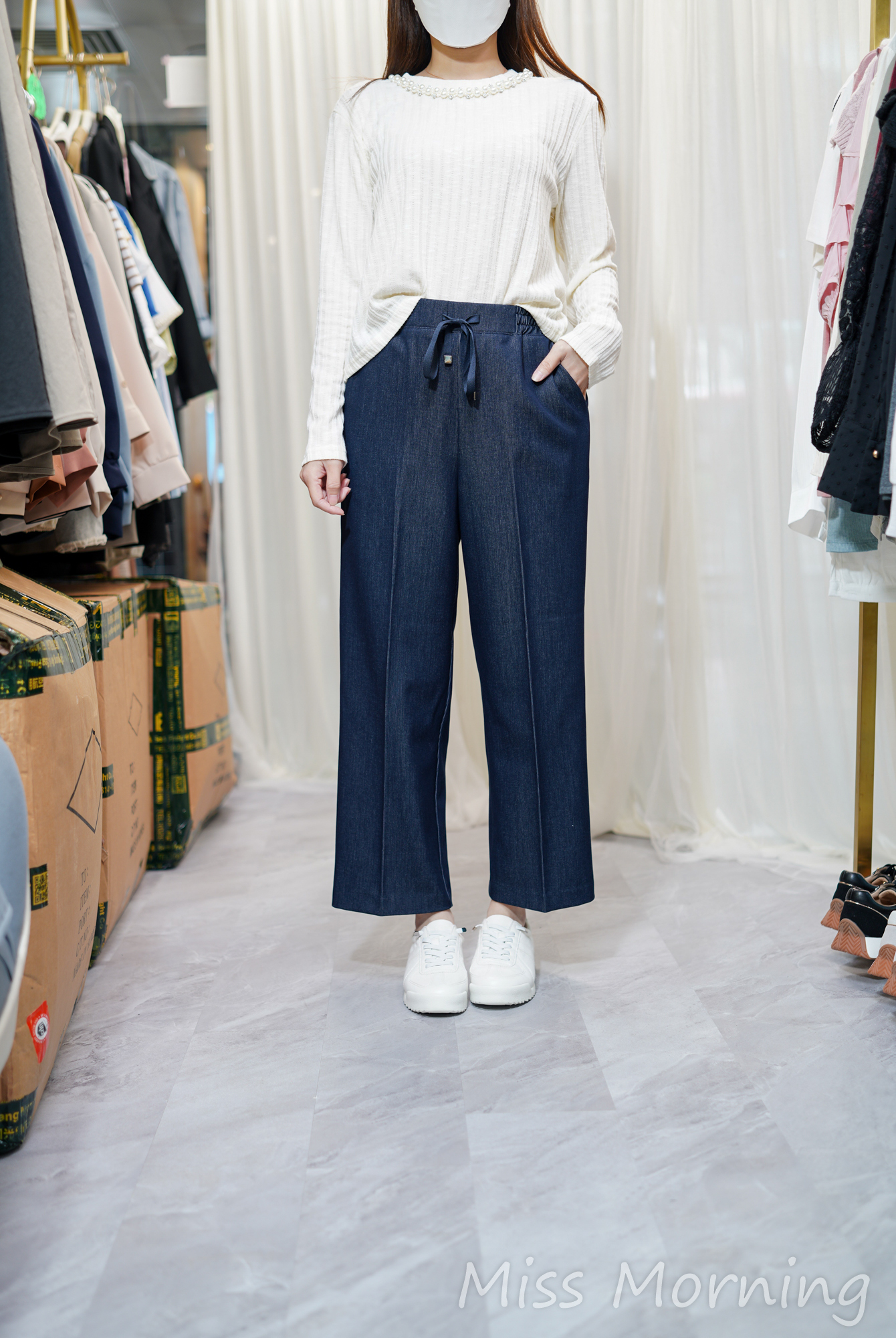 簡約珠領薄線衫 (14206)&中薄挺身順面料褲(33830)