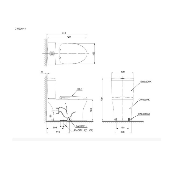 Toto CW920HK + SW920HK + SC111 Close-Coupled Rimless Toilet with Dual Flush 3/4.5L 3D Tornado Flushing with Slow Closing Seat Cover *CEFIONTECT*