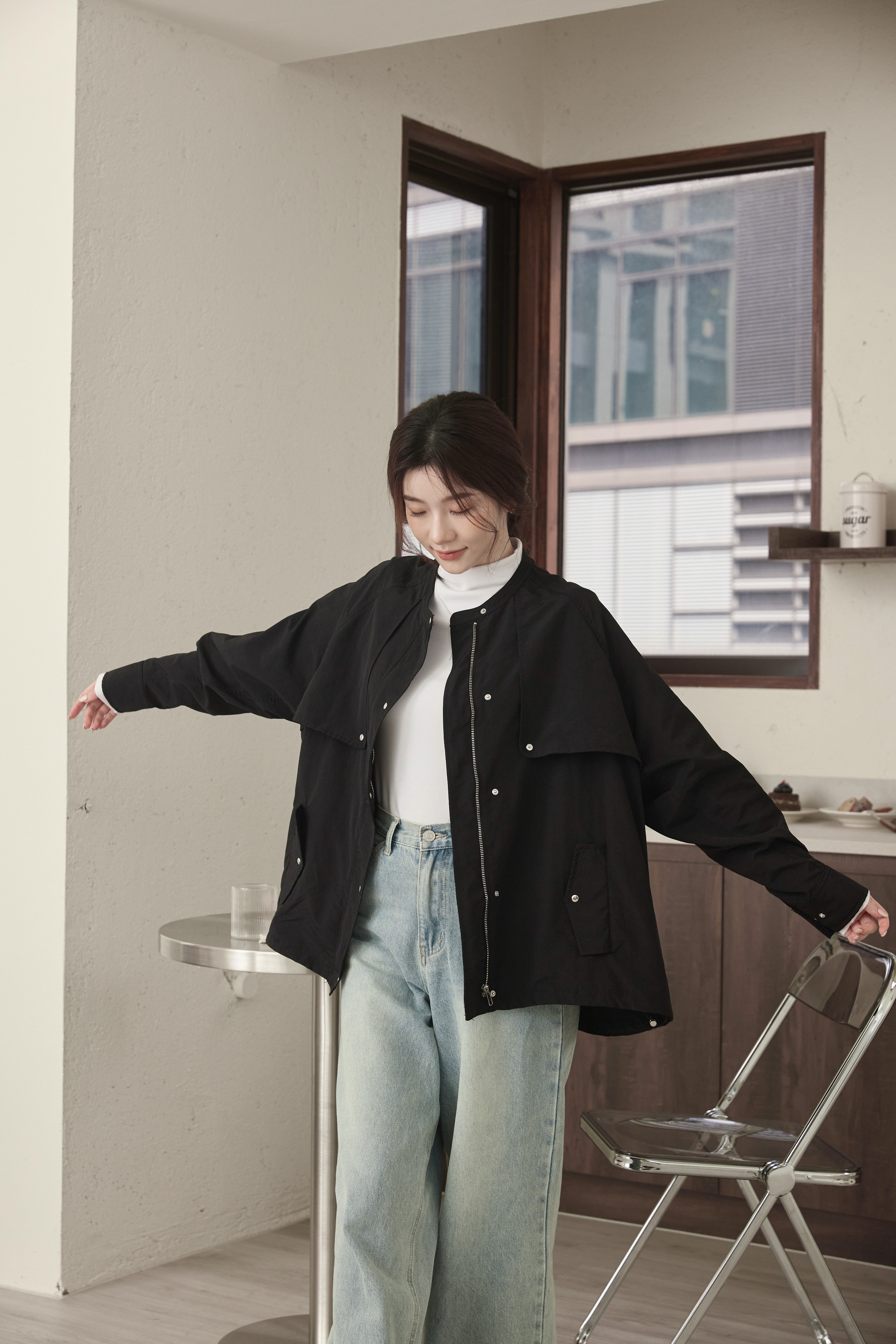 『最後現貨』guten made/日系傘擺薄風衣外套-黑