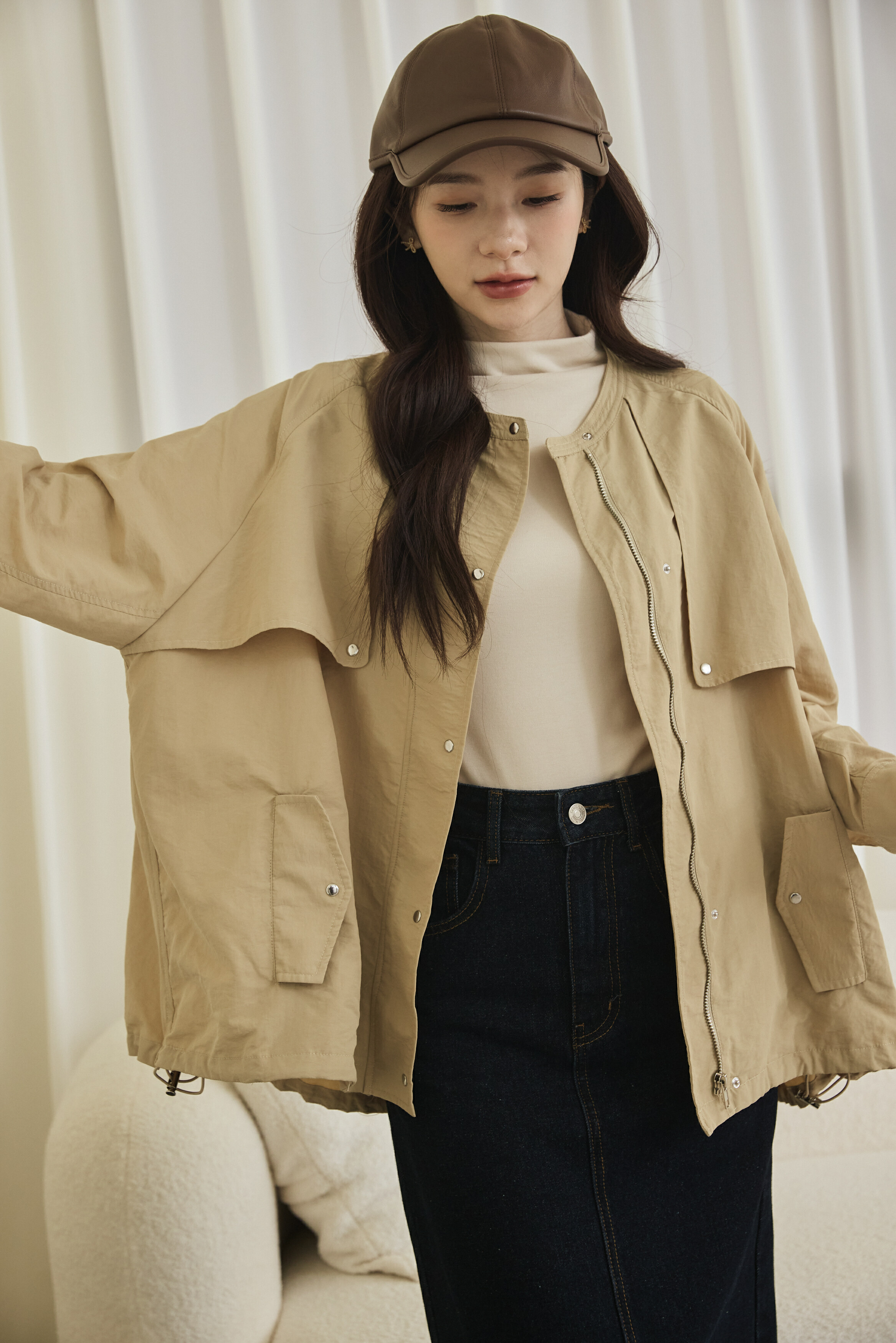 『最後現貨』guten made/日系傘擺薄風衣外套-卡其